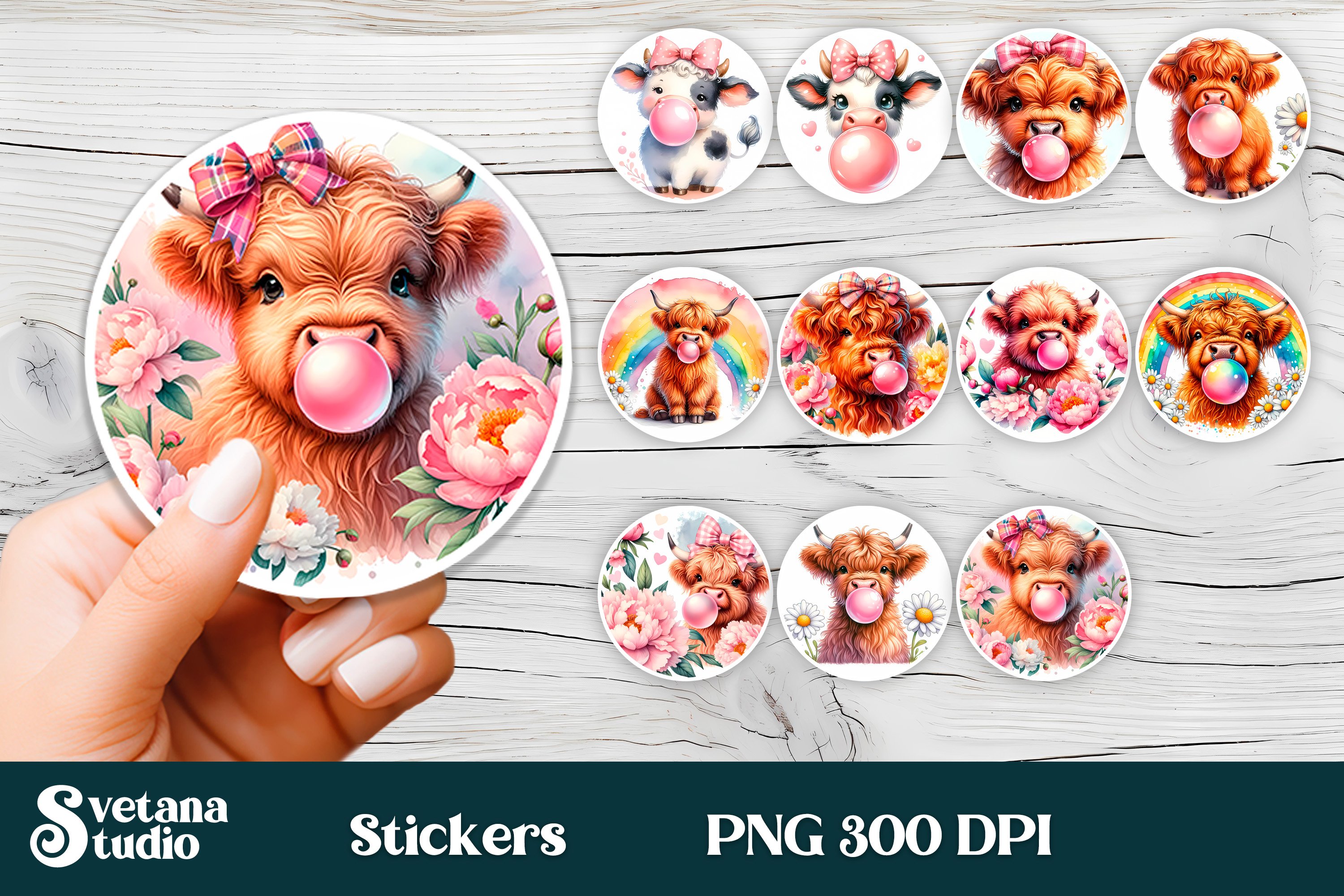 Cow bubble stickers PNG | Cute animal round sticker PNG