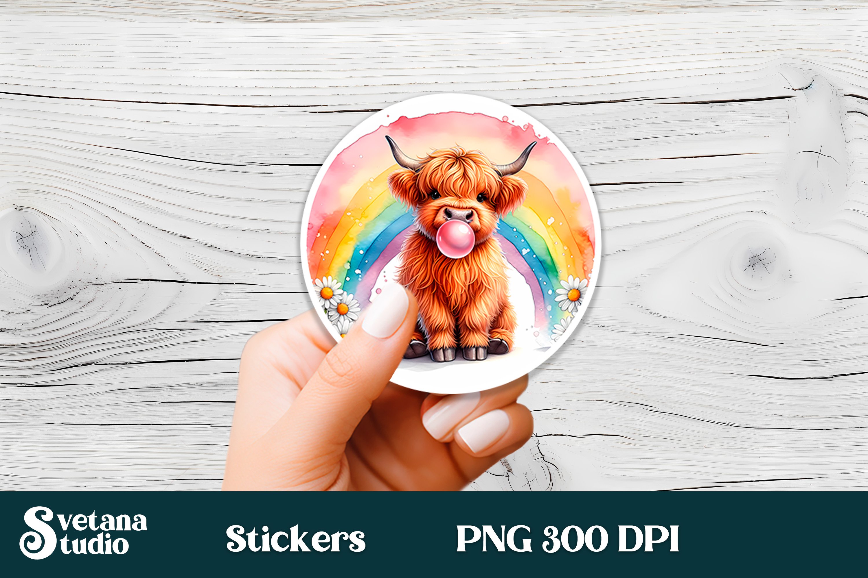 Cow bubble stickers PNG | Cute animal round sticker PNG view 2