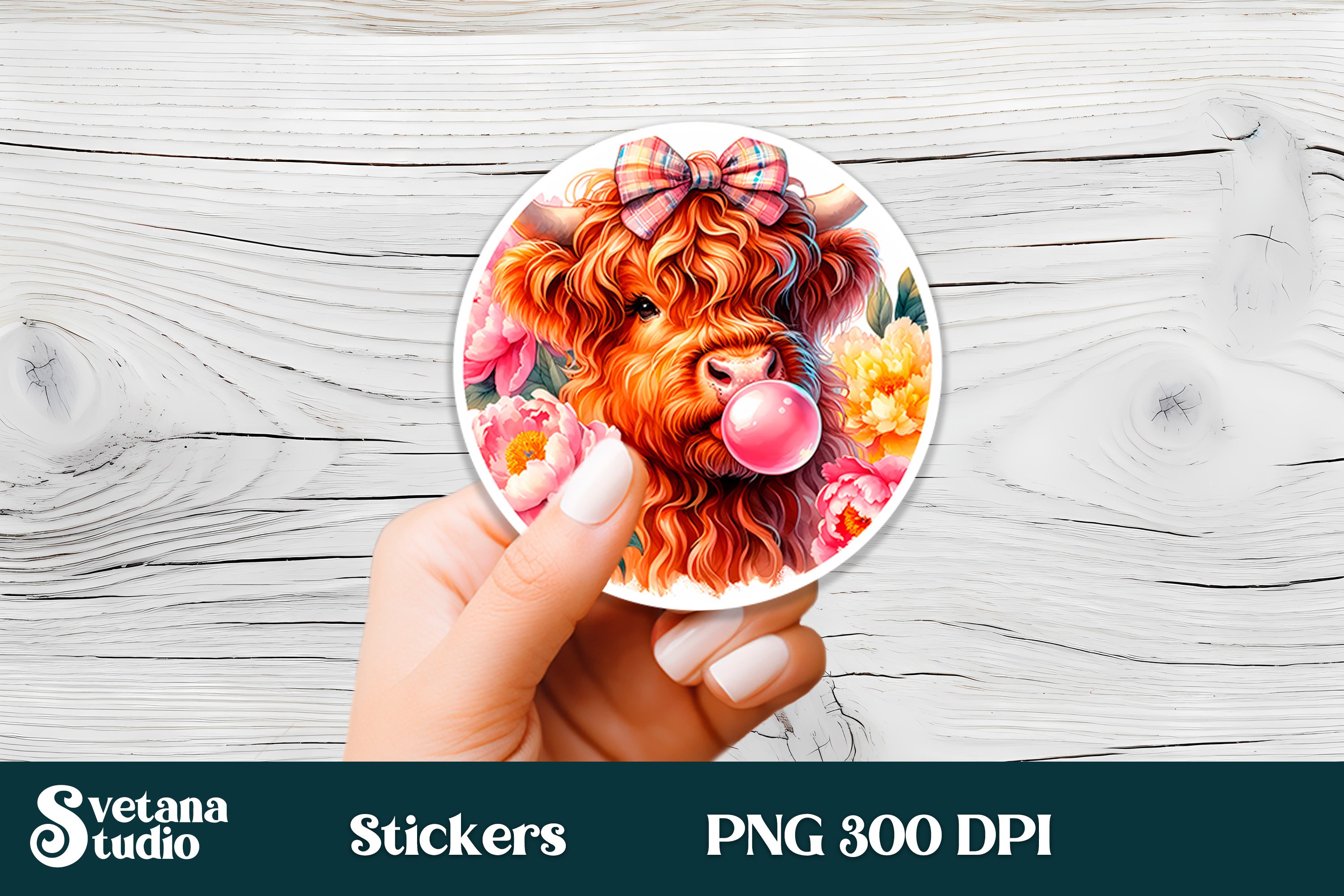 Cow bubble stickers PNG | Cute animal round sticker PNG view 3