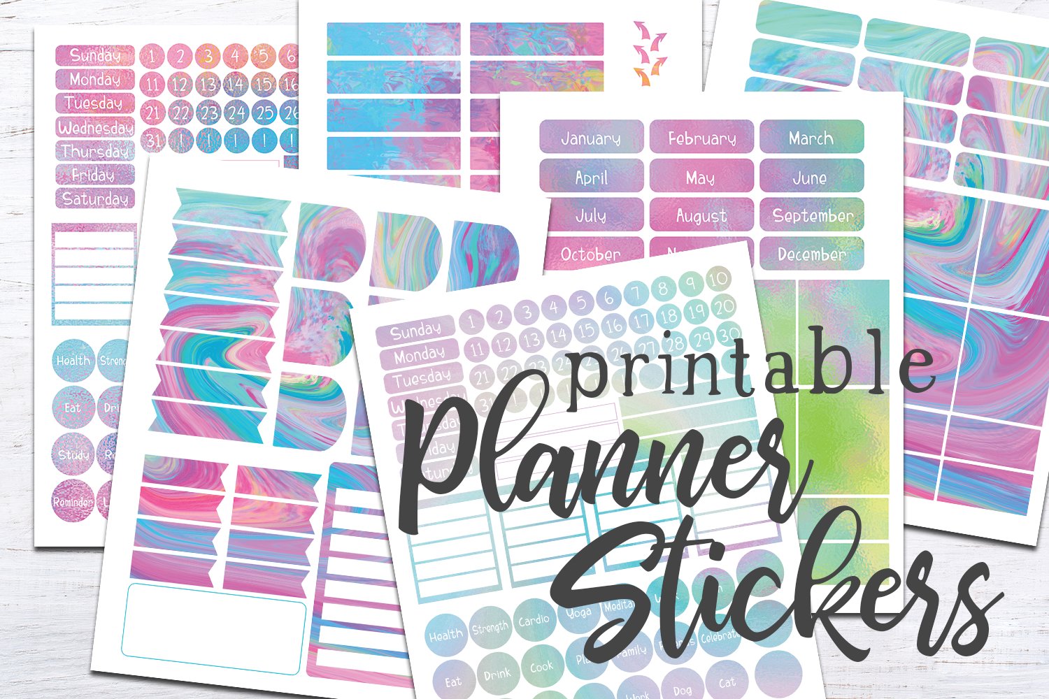 Functional Planner Stickers Rainbow colored stickers view 2