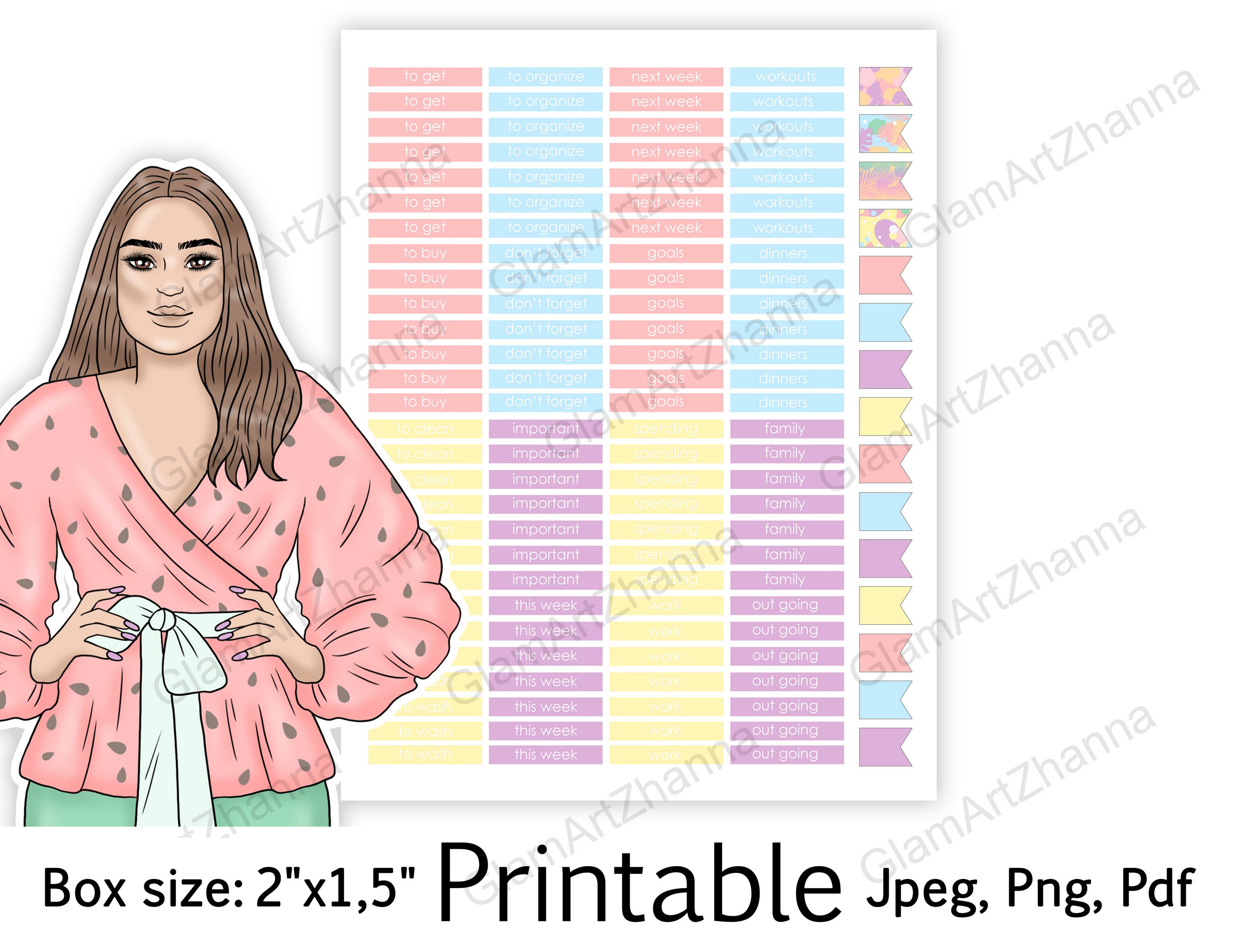 Pastel Summer Printable Vacation Sticker Box Size 2"x1,5" view 2