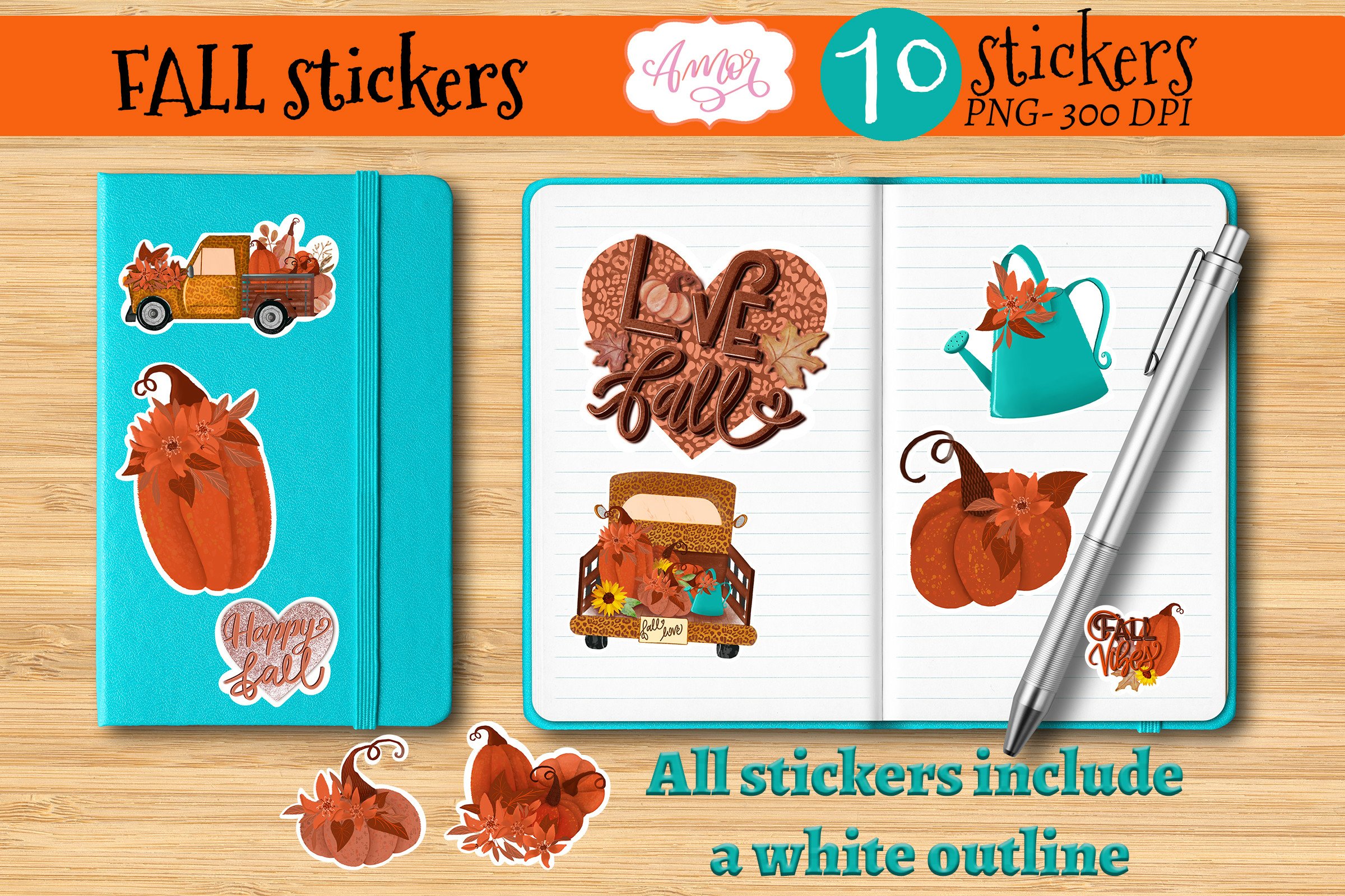 Fall stickers for print then cut on Cricut | Printable PNG view 2