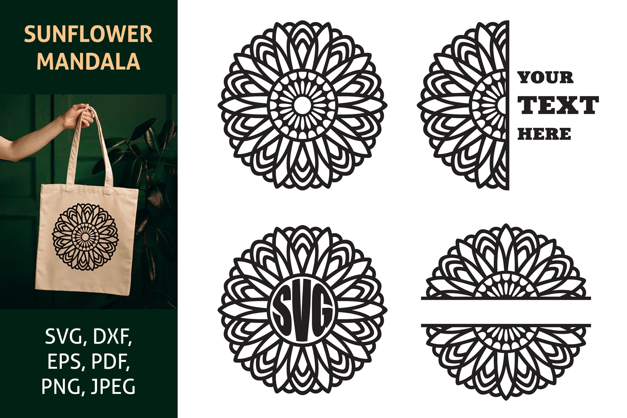 Sunflower Mandala Monogram, SVG Cut Files
