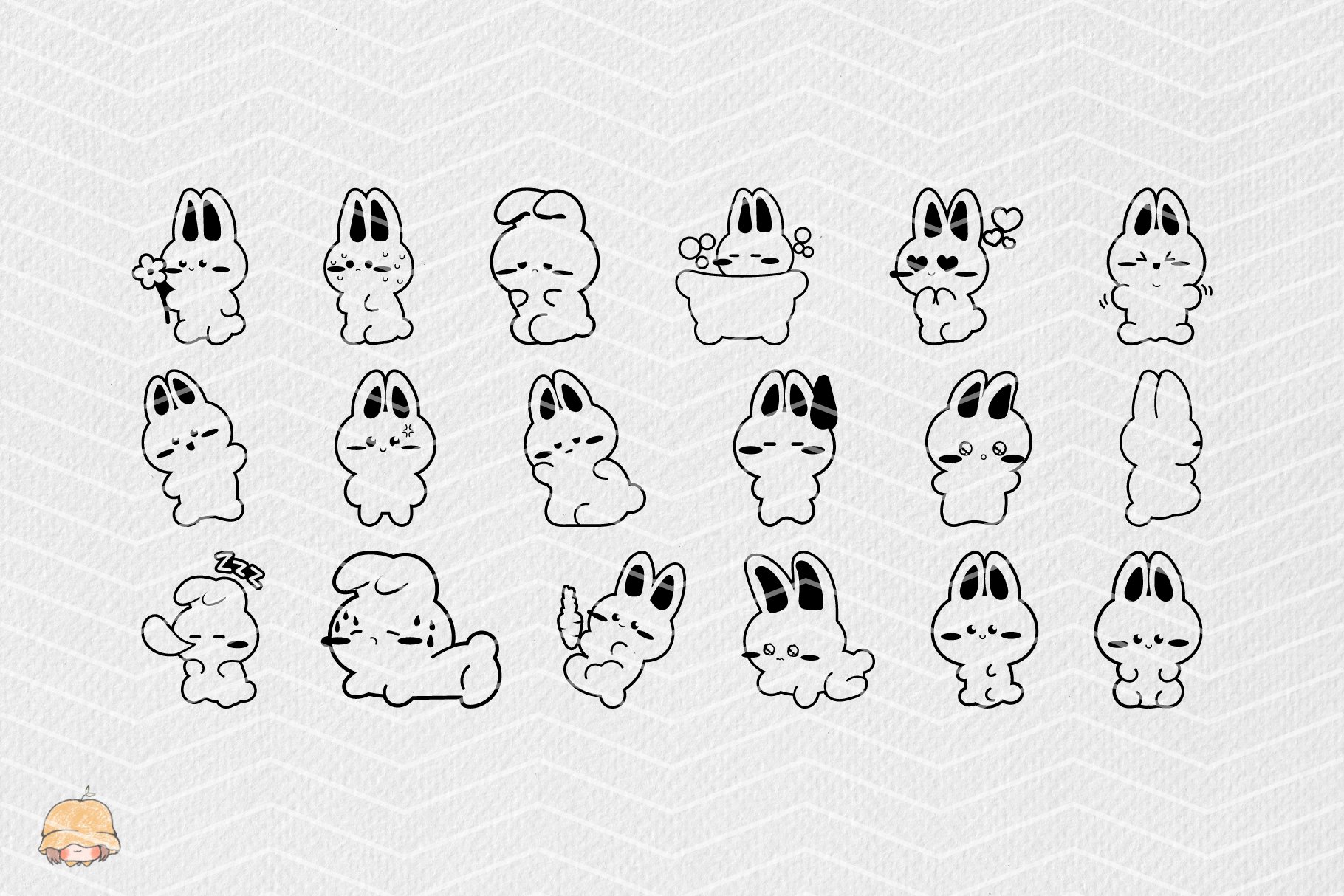 Cute Bunny Lineart Clipart view 2