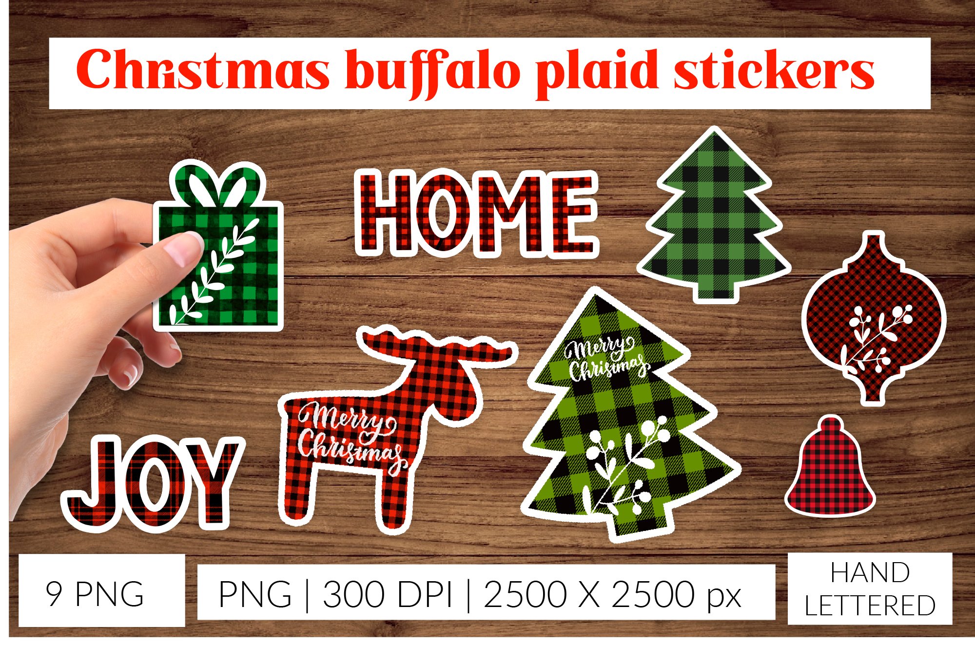 Christmas buffalo plaid stickers. Christmas tags stickers