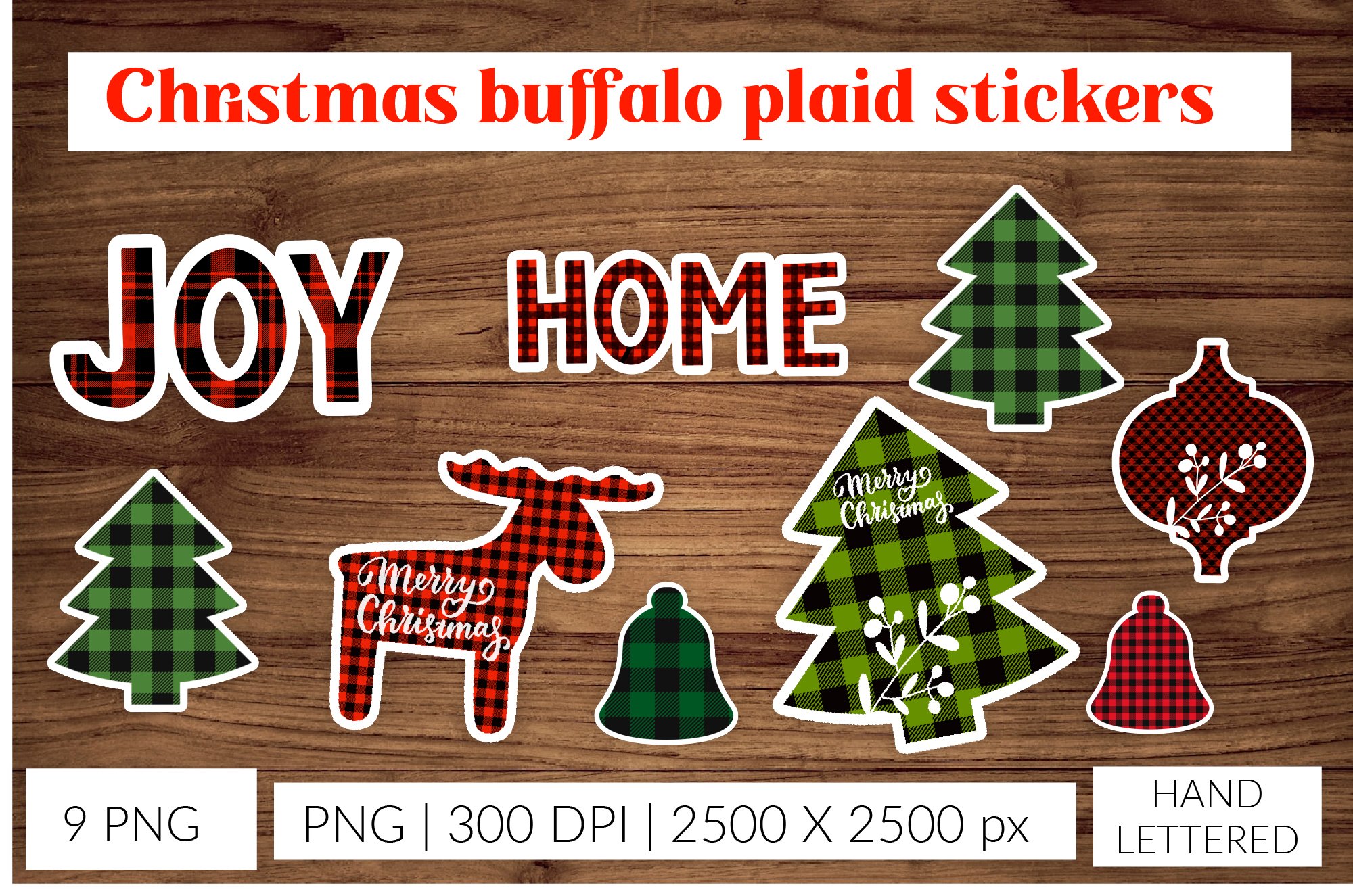 Christmas buffalo plaid stickers. Christmas tags stickers view 2