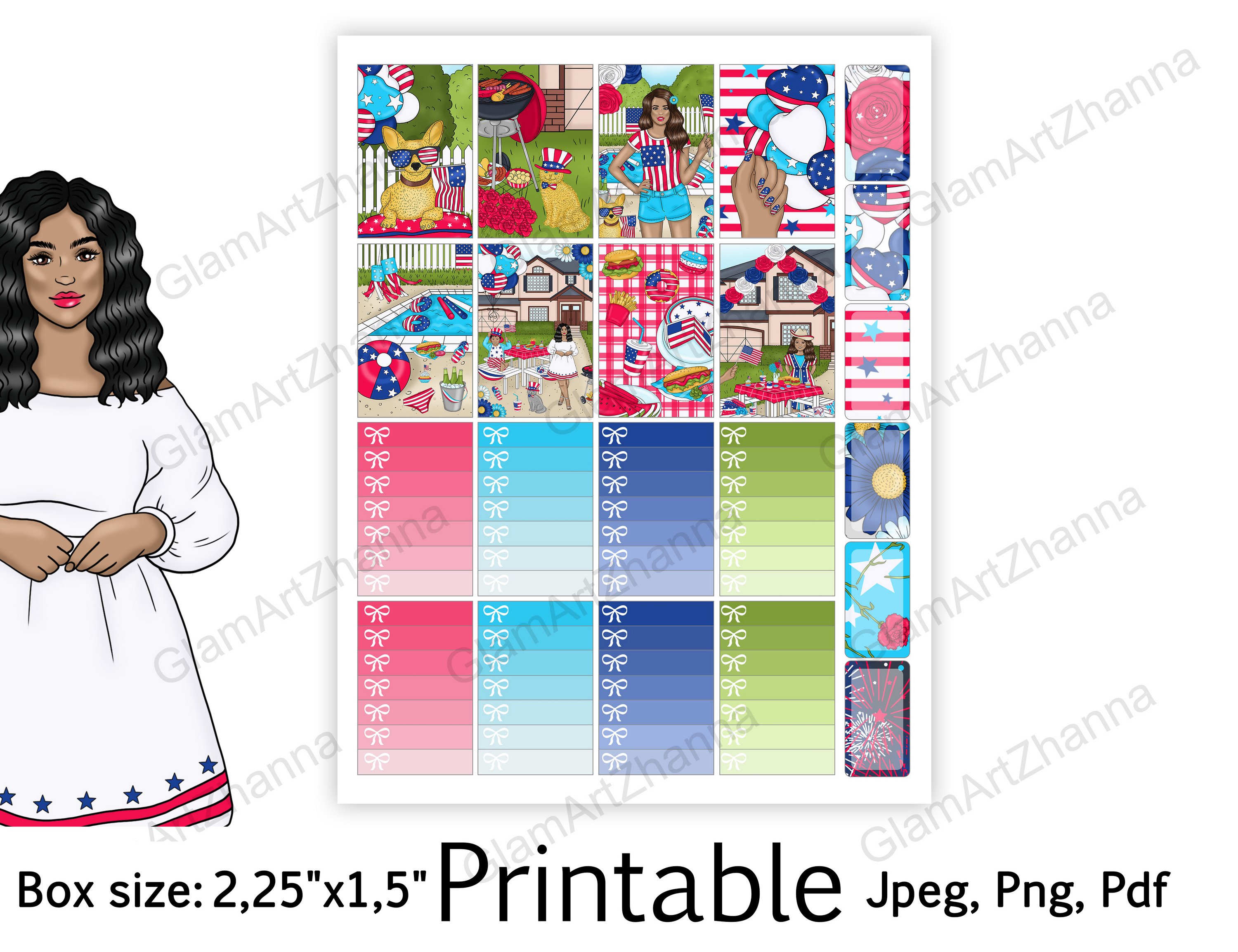 African American 4th of July Printable Box Size 2,25"x1,5" view 2