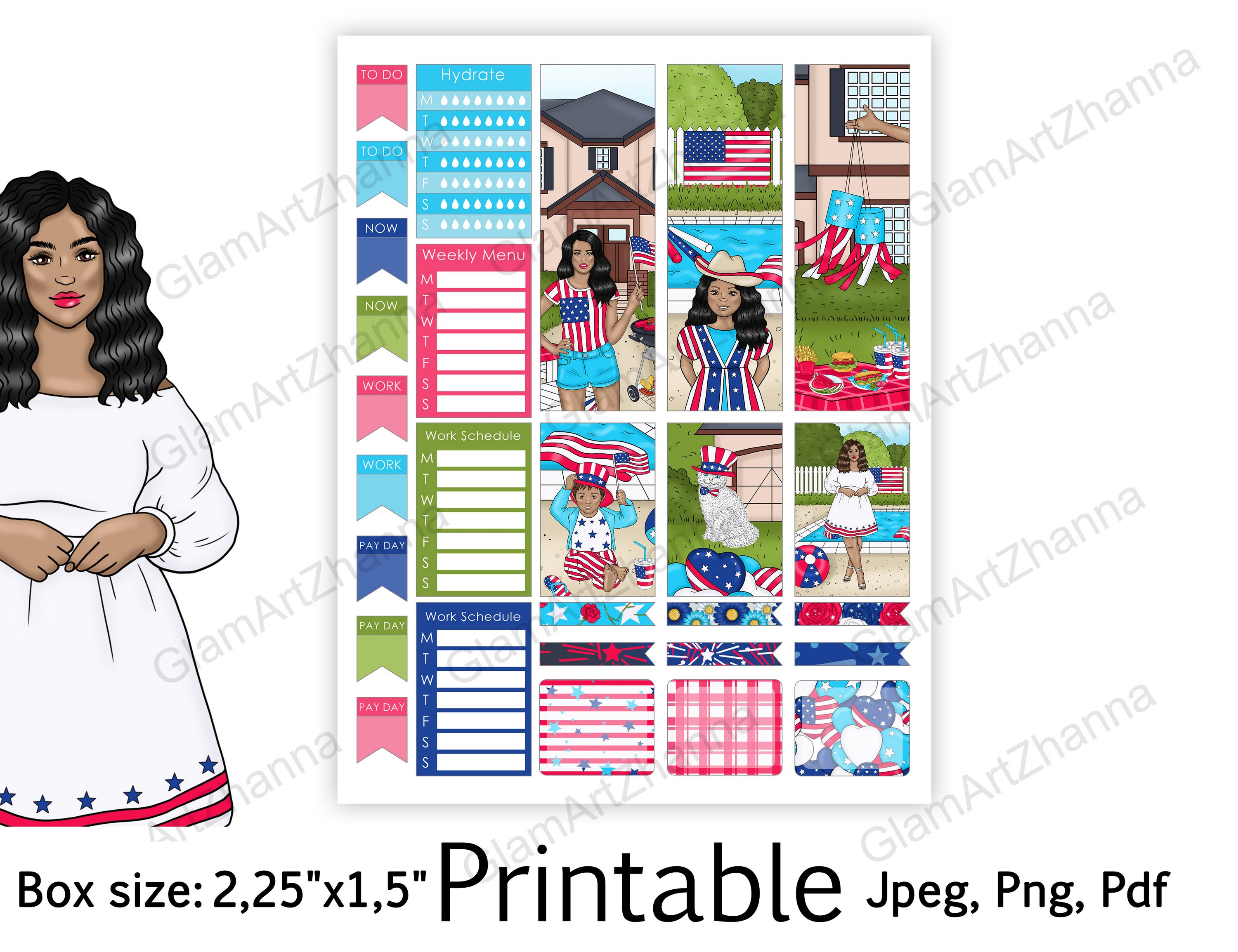 African American 4th of July Printable Box Size 2,25"x1,5" view 3