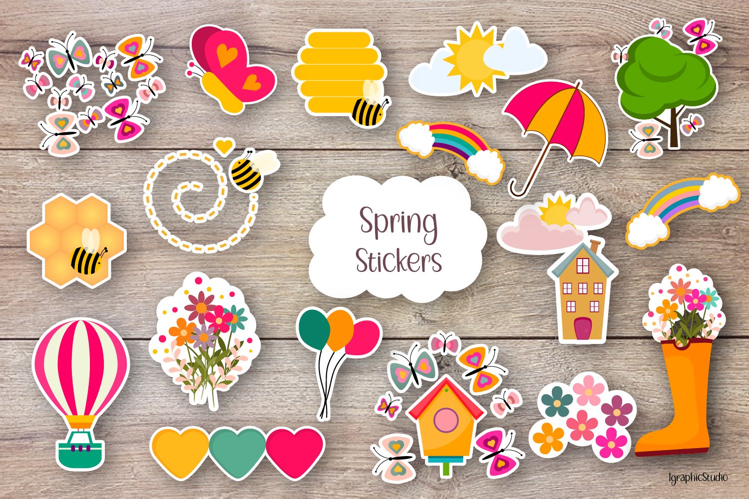 Spring stickers, Digital planner stickers