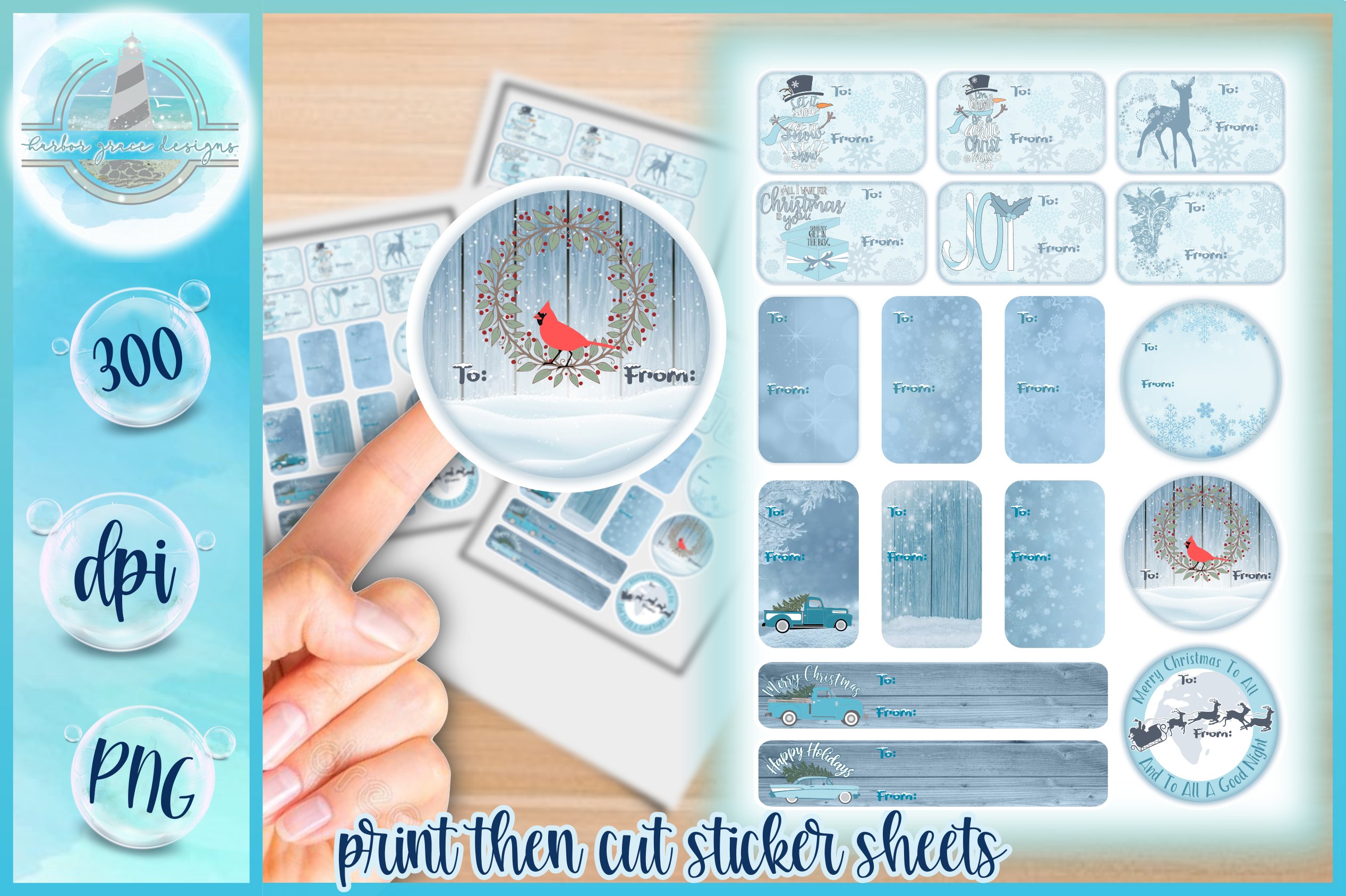 PNG Christmas To and From Gift Tags Printable Sticker Set