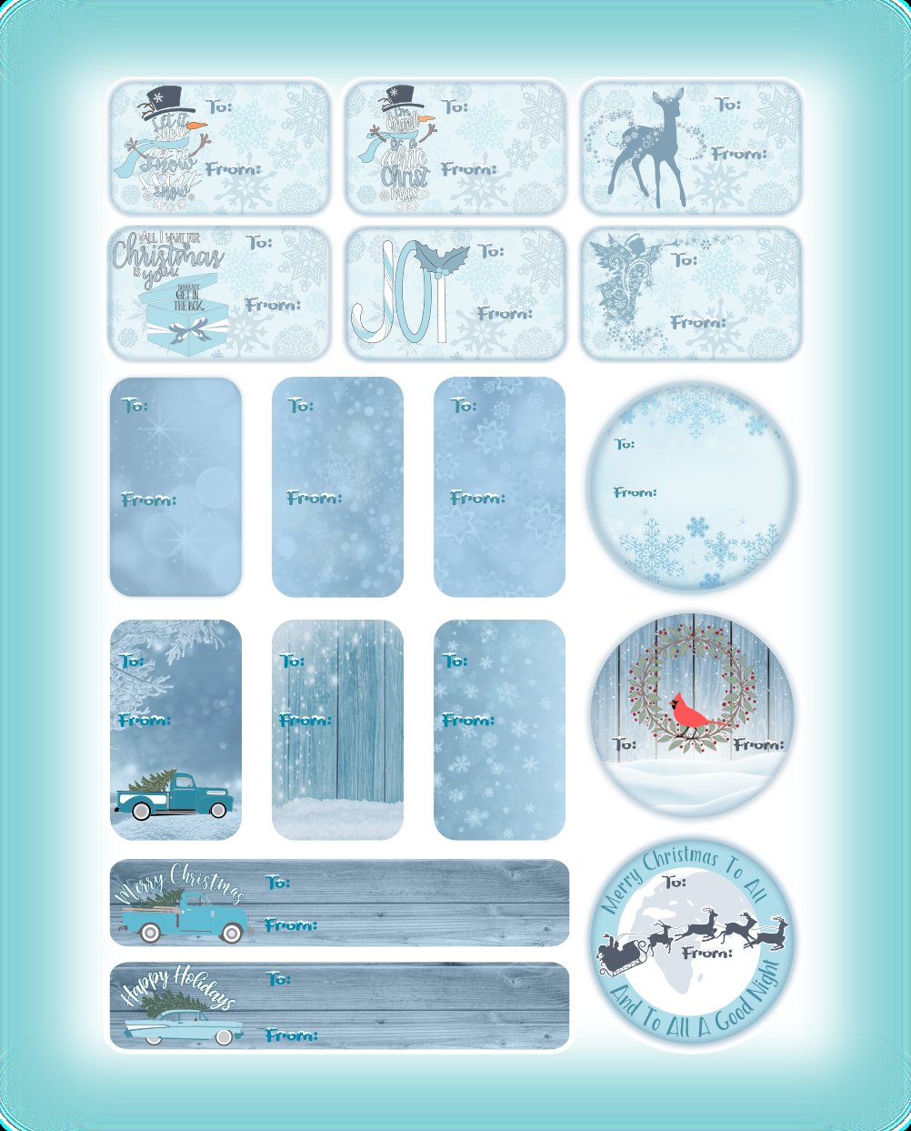 PNG Christmas To and From Gift Tags Printable Sticker Set view 2