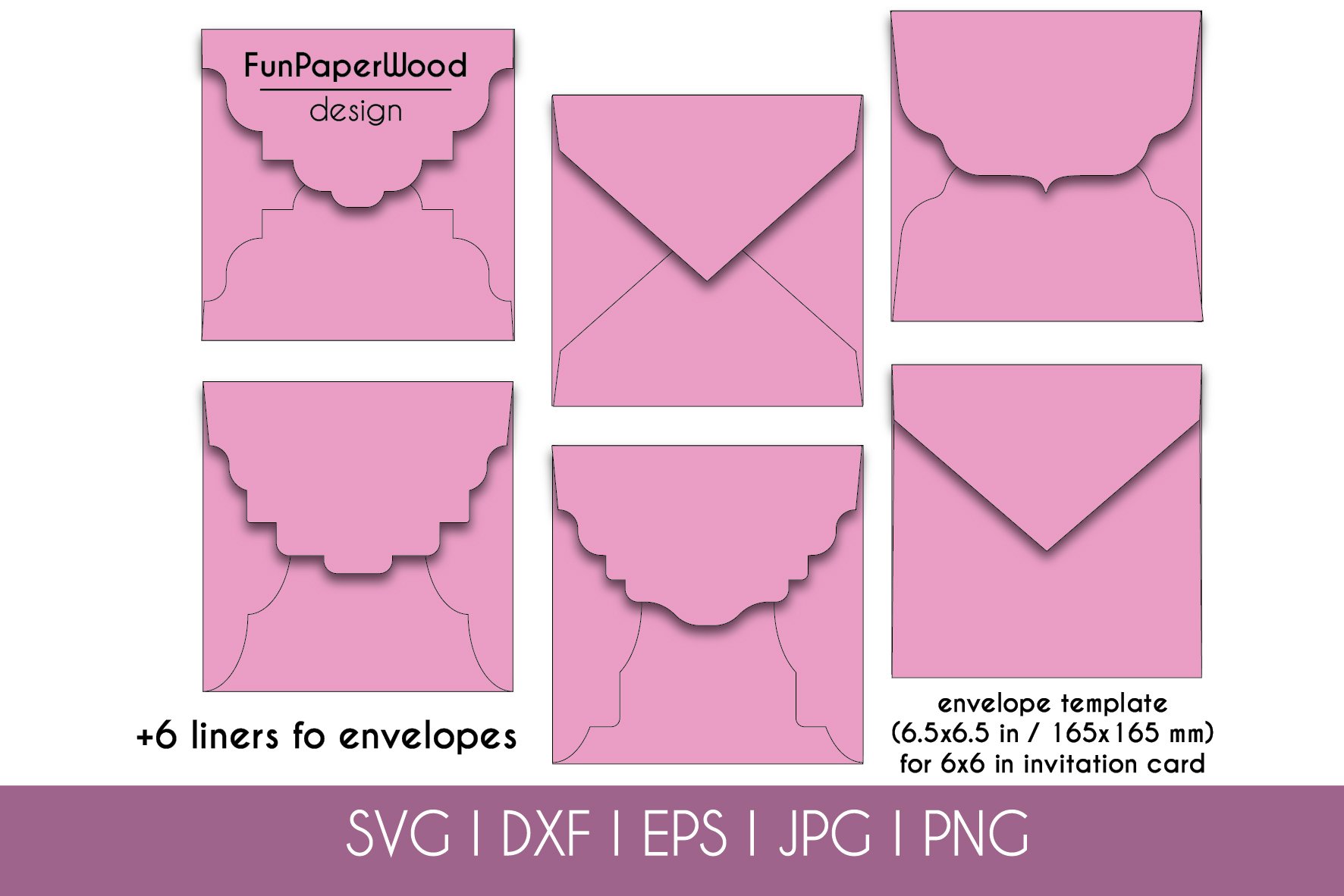 Set 6 square envelopes 6.5x 6.5 in for 6x6 cards SVG DXF EPS view 2