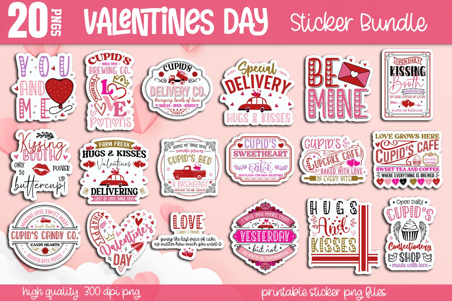 Valentines Day Sticker Bundle, Valentines day PNG