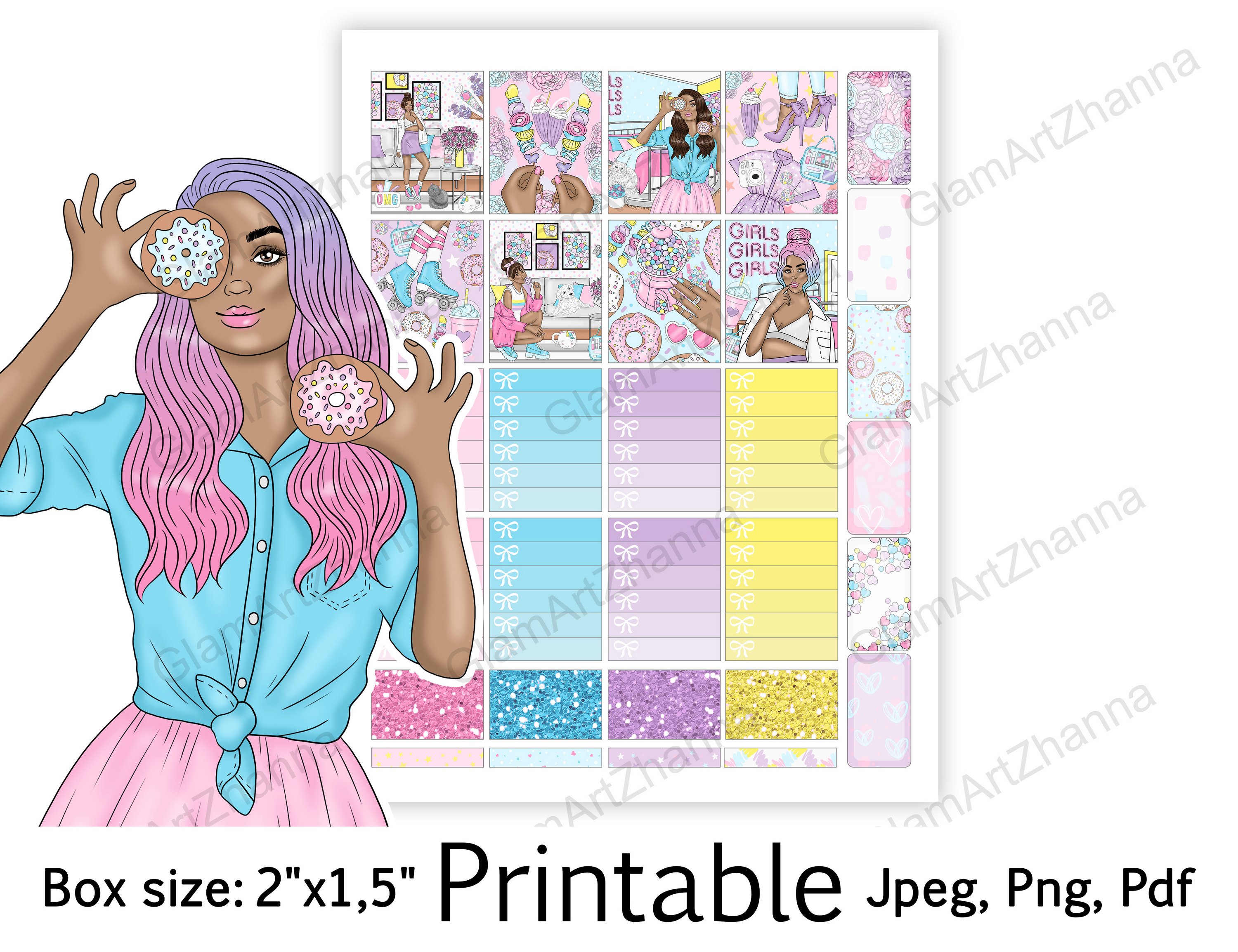 African American Printable Sweet Girl Box Size 2"x1,5" view 2