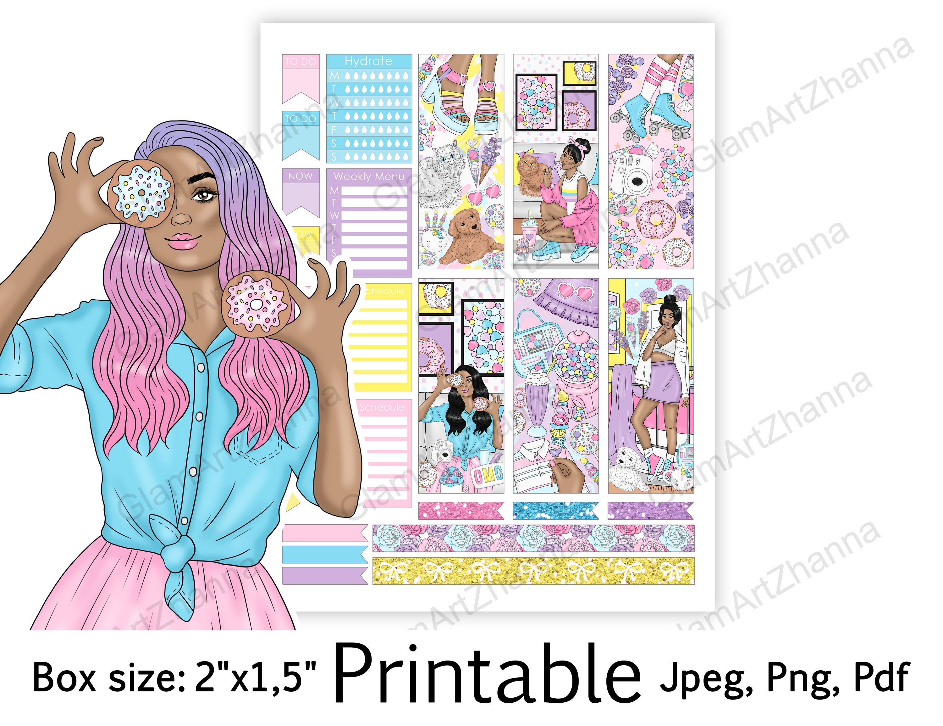 African American Printable Sweet Girl Box Size 2"x1,5" view 3