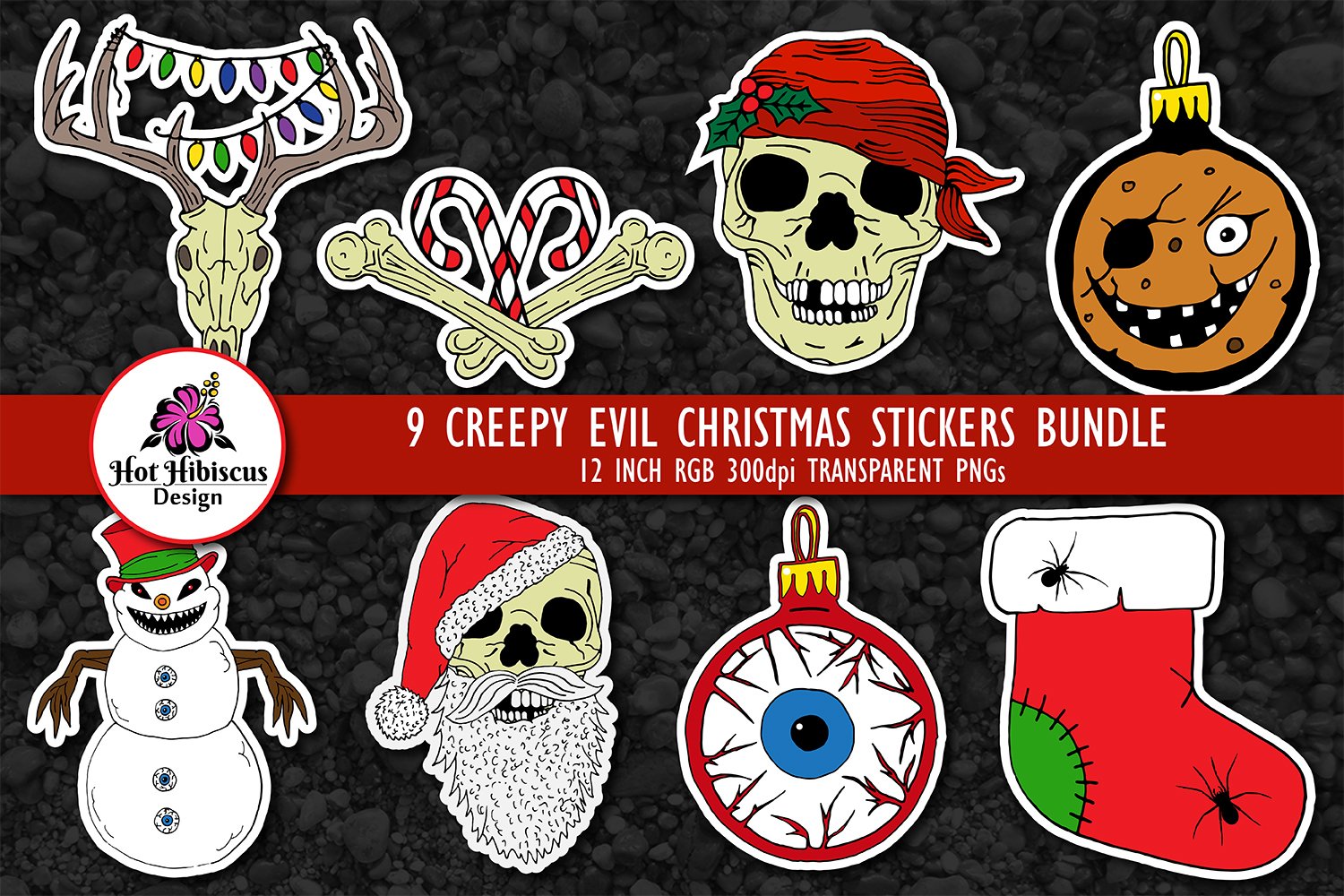 Creepy Evil Christmas Holidays Digital Stickers Bundle