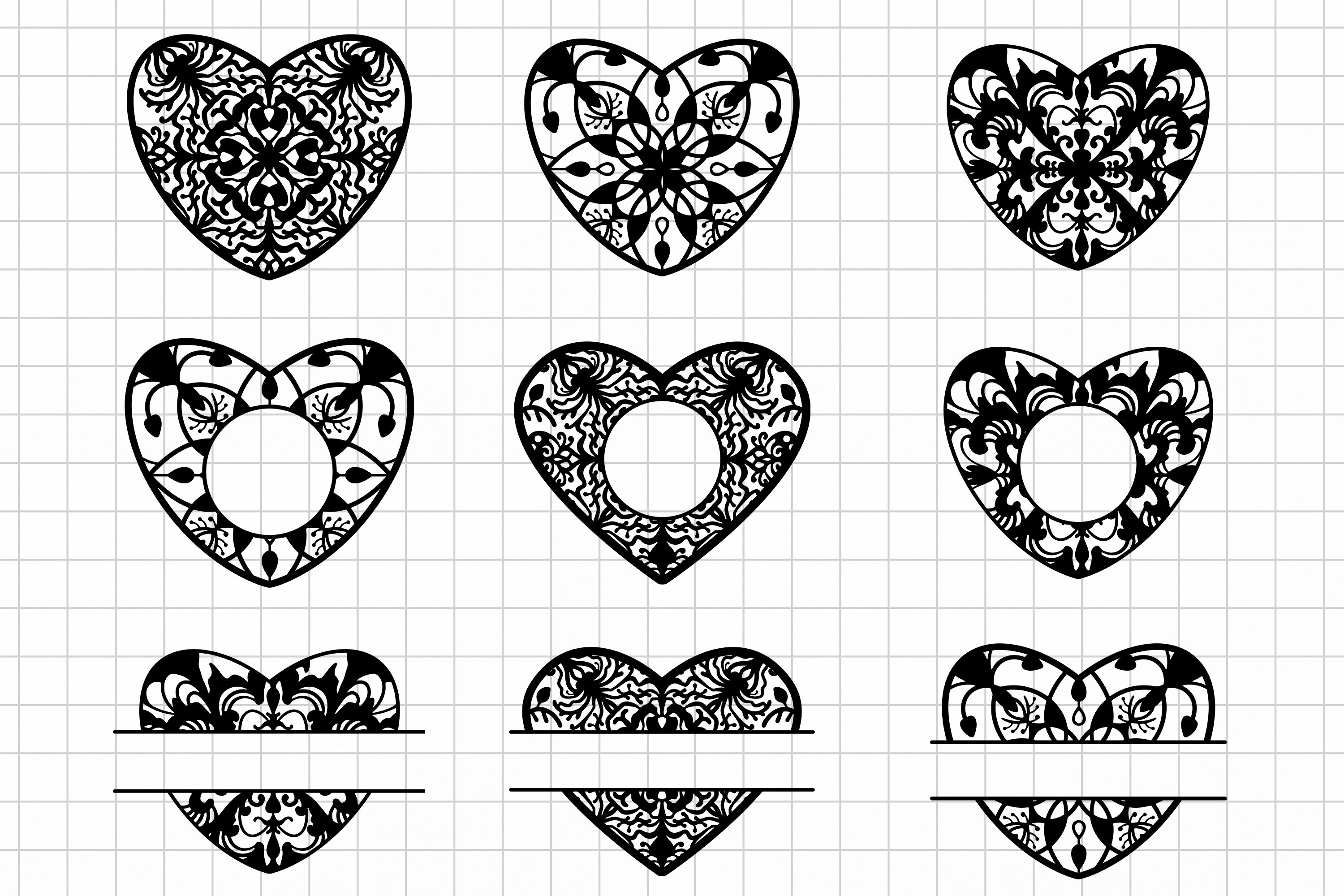 Split Monogram Bundle / Circle monogram SVG / Heart mandala view 3