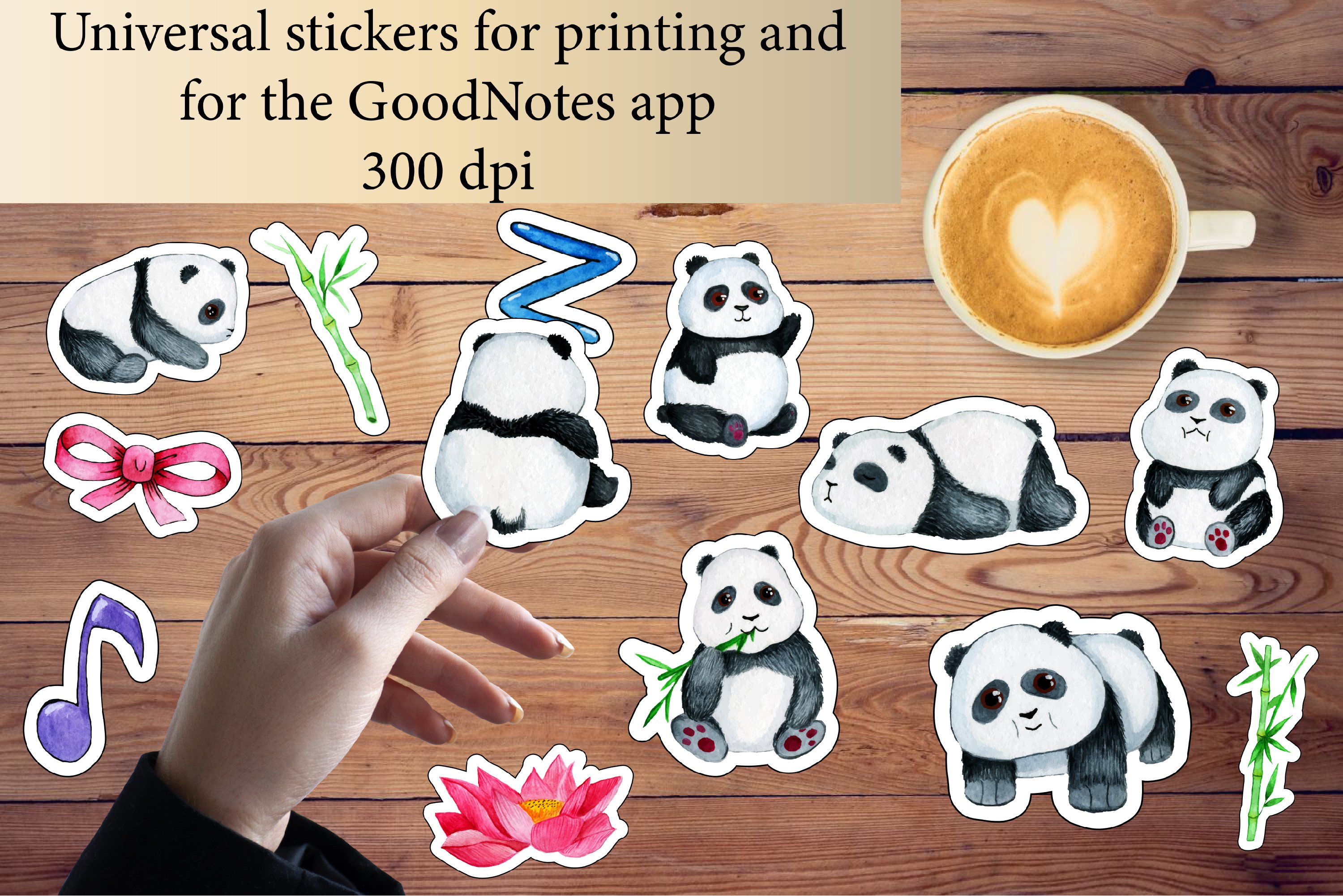 Stickers Print And Cut and for the GoodNotes app.Panda bundl view 2