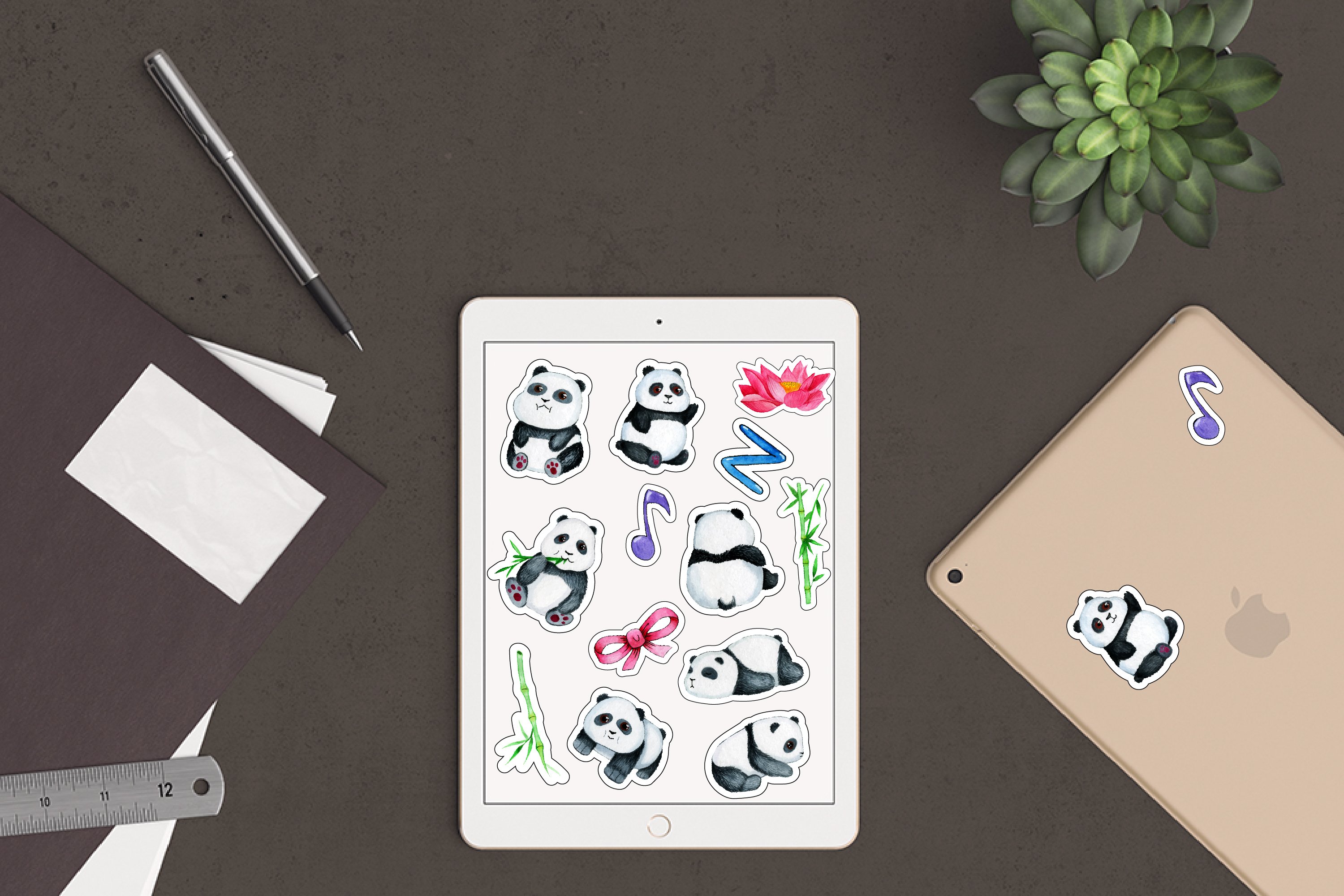 Stickers Print And Cut and for the GoodNotes app.Panda bundl view 3