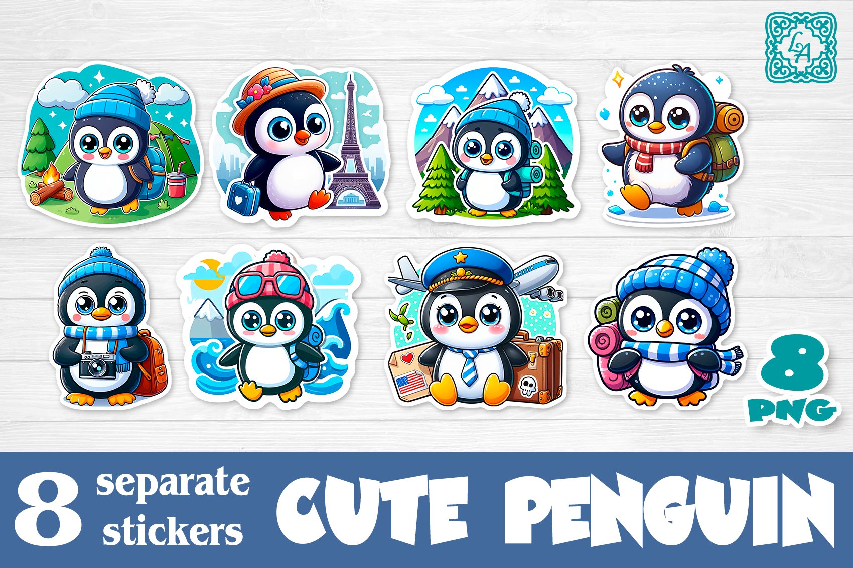 Cute Penguin Tourist Stickers design PNG