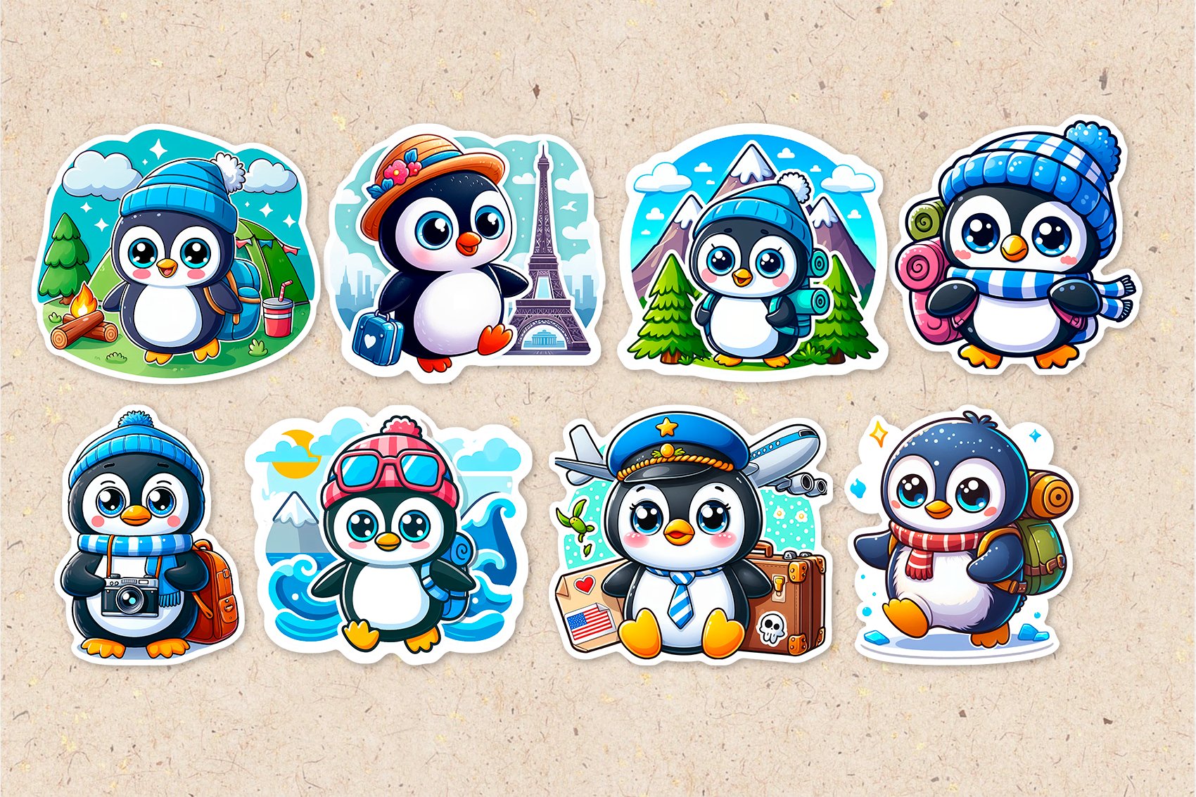 Cute Penguin Tourist Stickers design PNG view 2