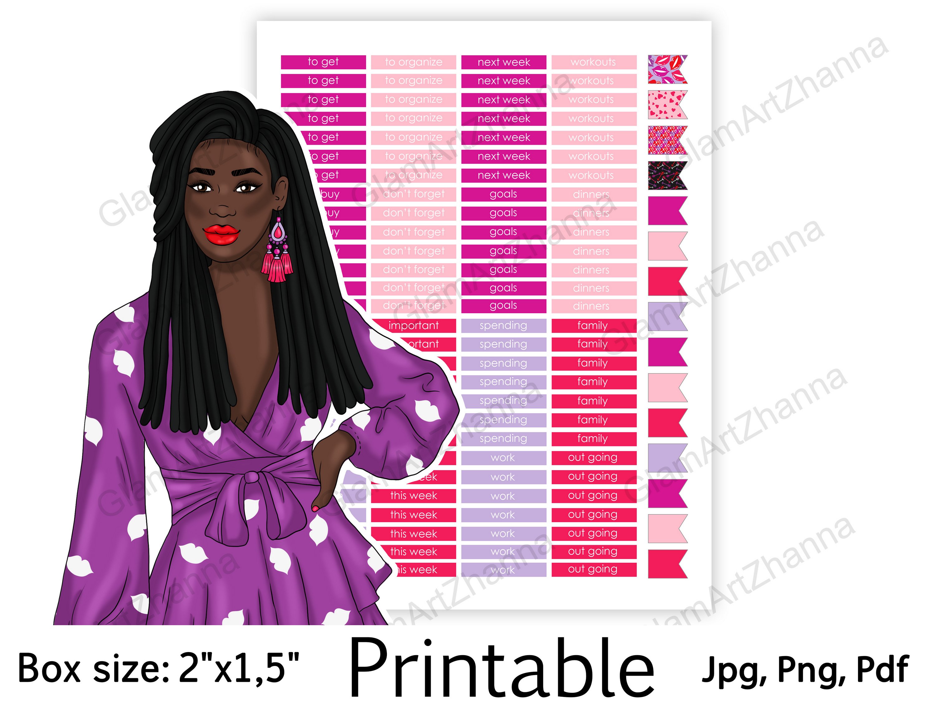 Galentines Day African American Stickers Box Size 2"x1,5" view 2