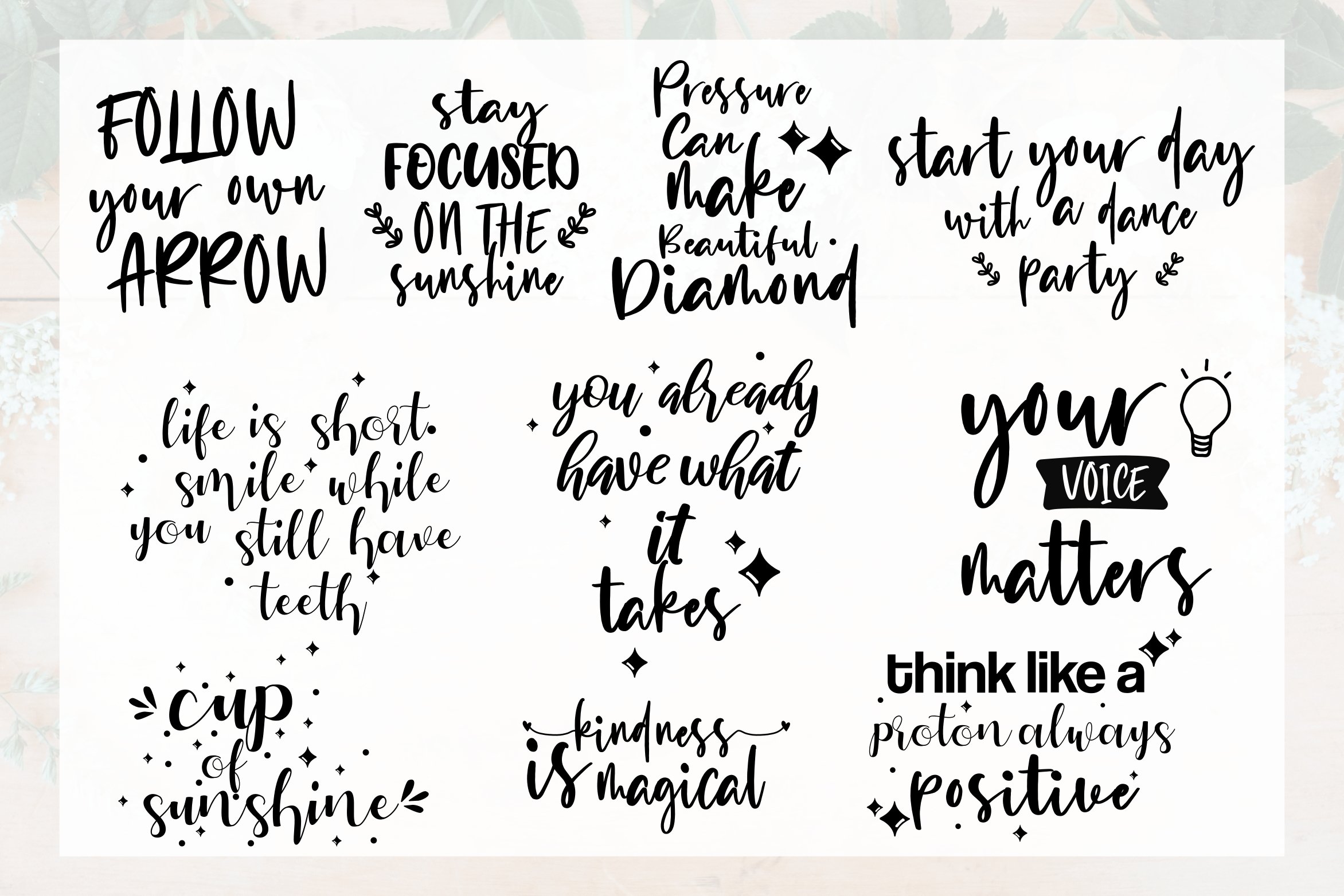 Positivity Bundle of 19 SVG DXF PNG EPS Cutting Files view 2