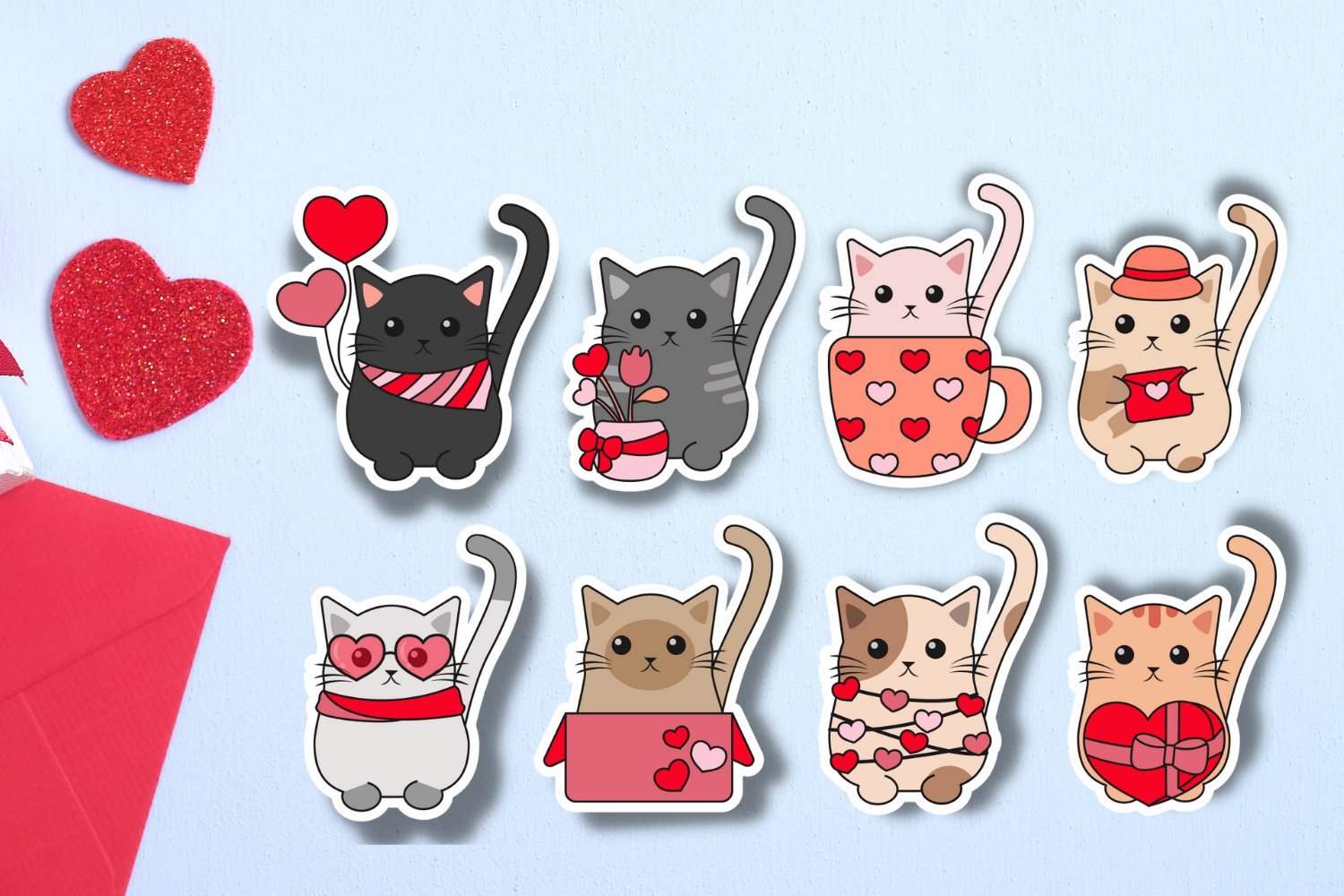 Valentine Cat Sticker Bundle , Cat Stickers , Valentines view 2