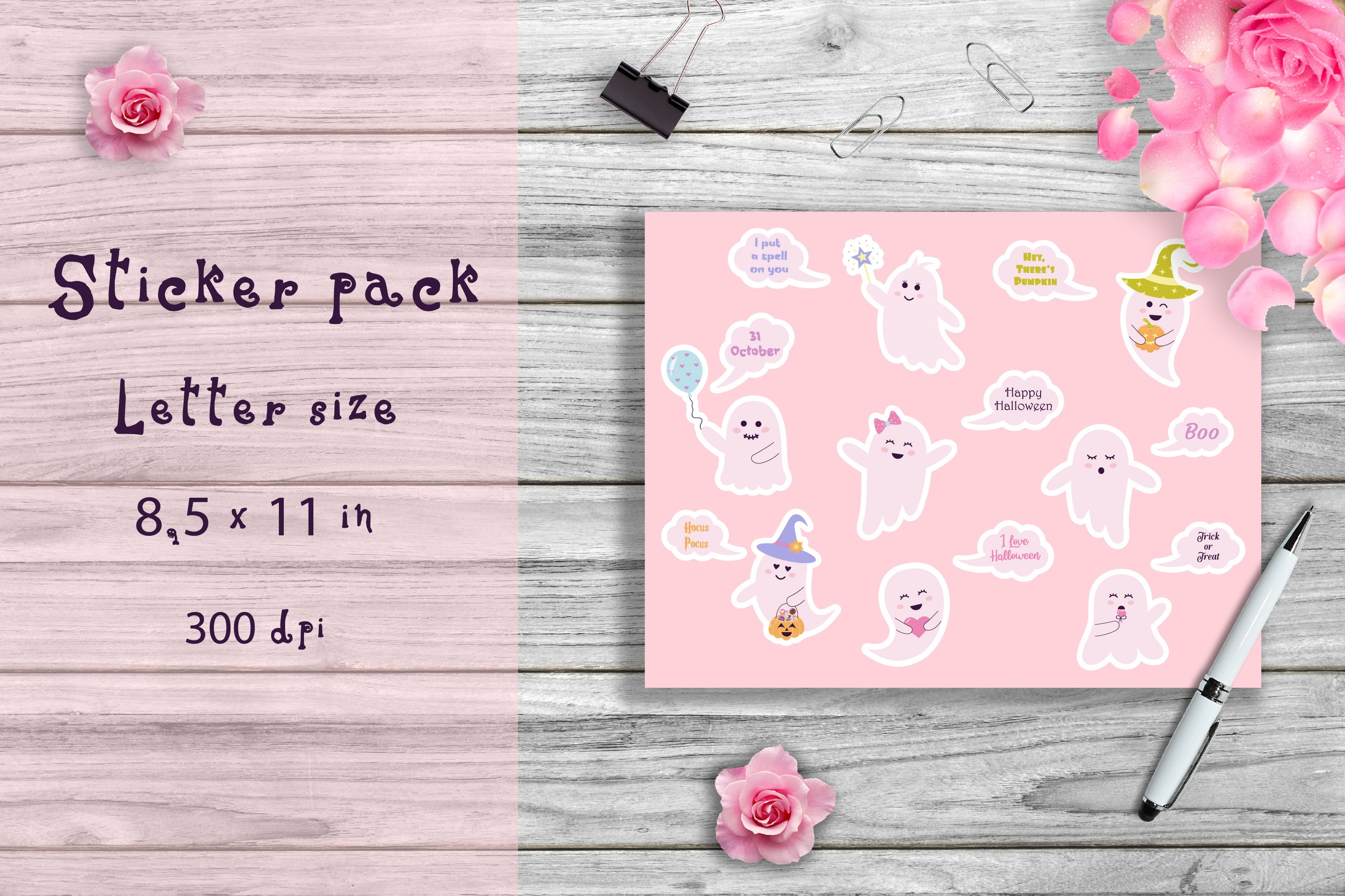 Pink ghosts and speech bubbles stickers view 2