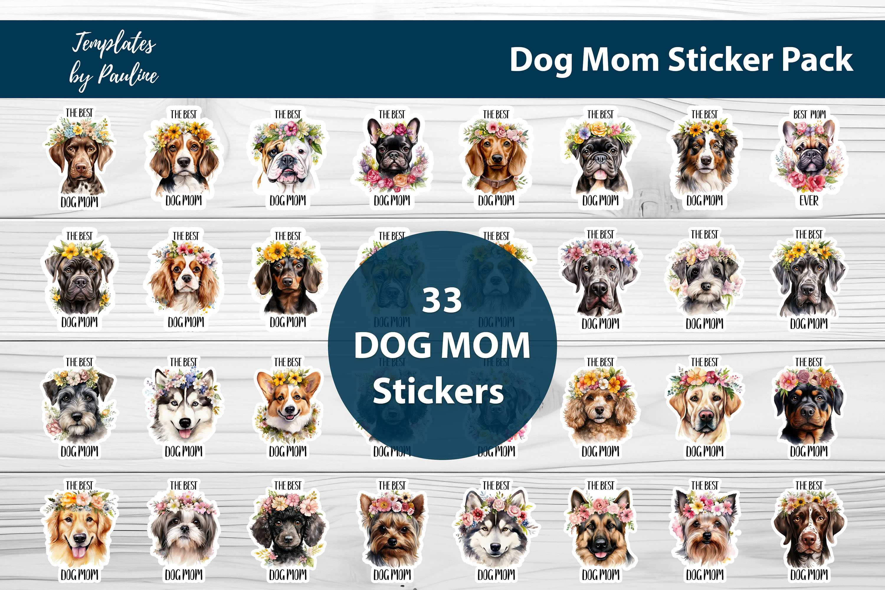 Dog Mom Sticker Bundle, Best Dog Mom Digital Sticker Pack