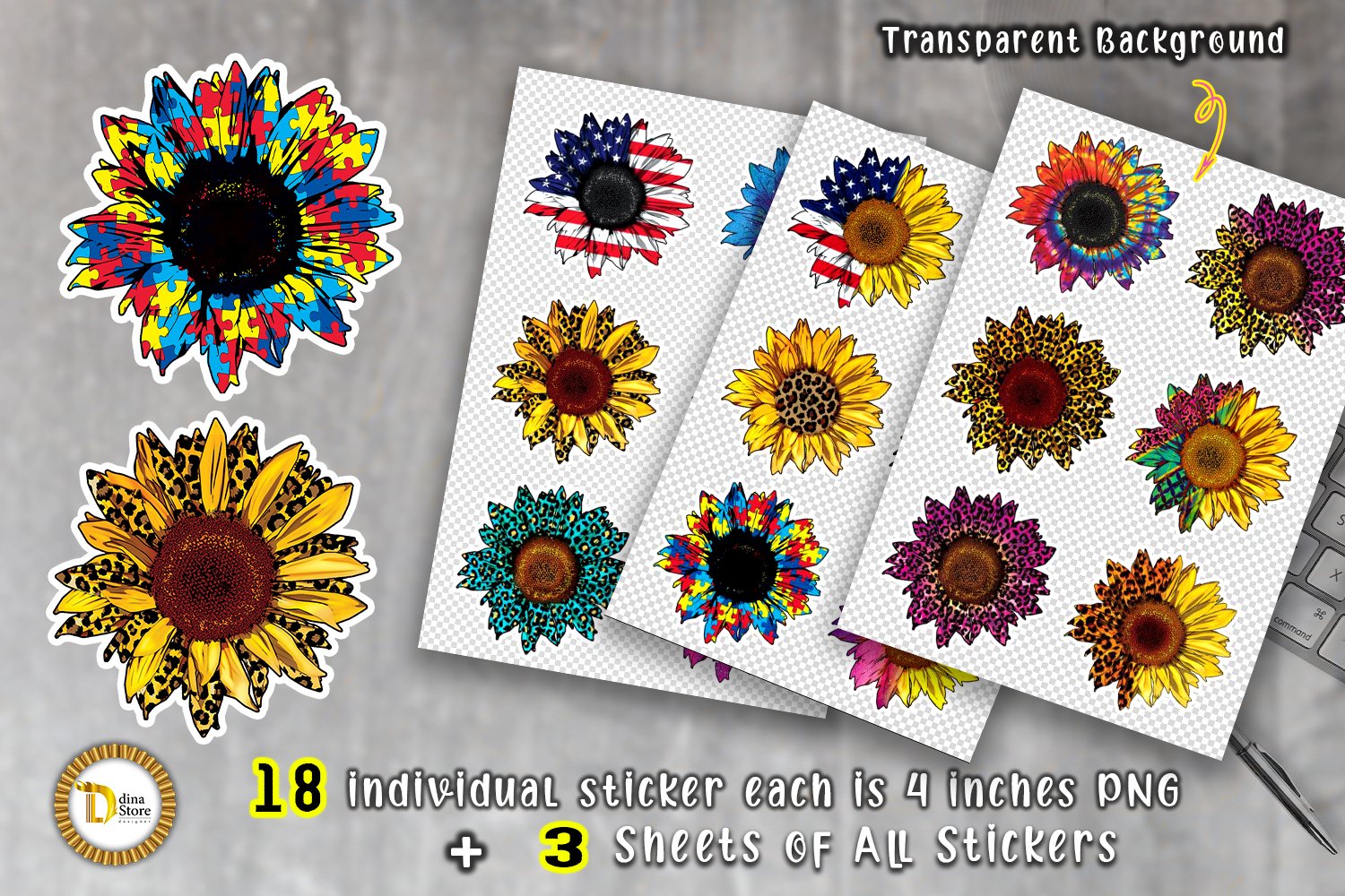 Small-Business 35 Sunflowers Stickers Bundle view 2