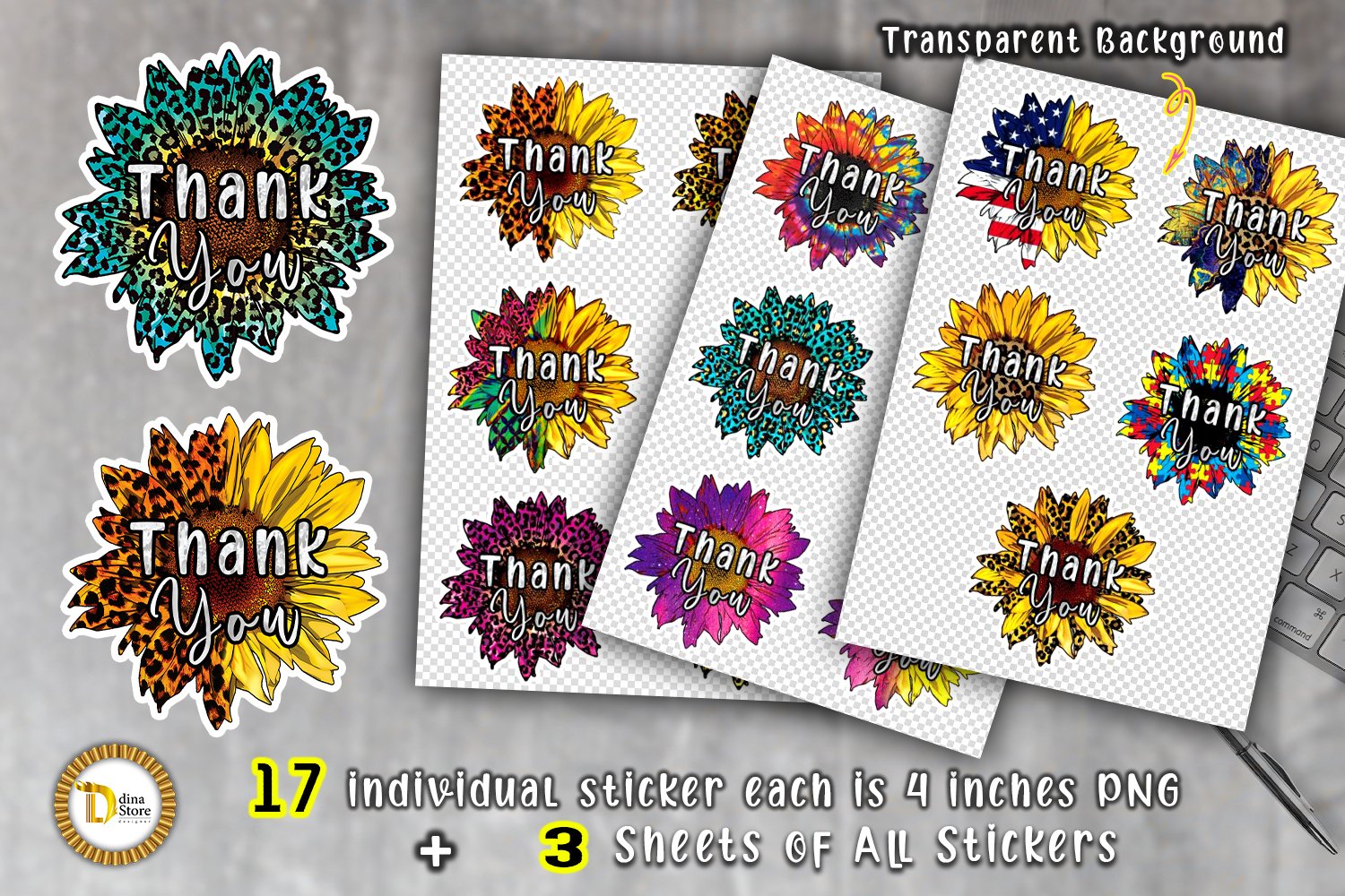 Small-Business 35 Sunflowers Stickers Bundle view 3