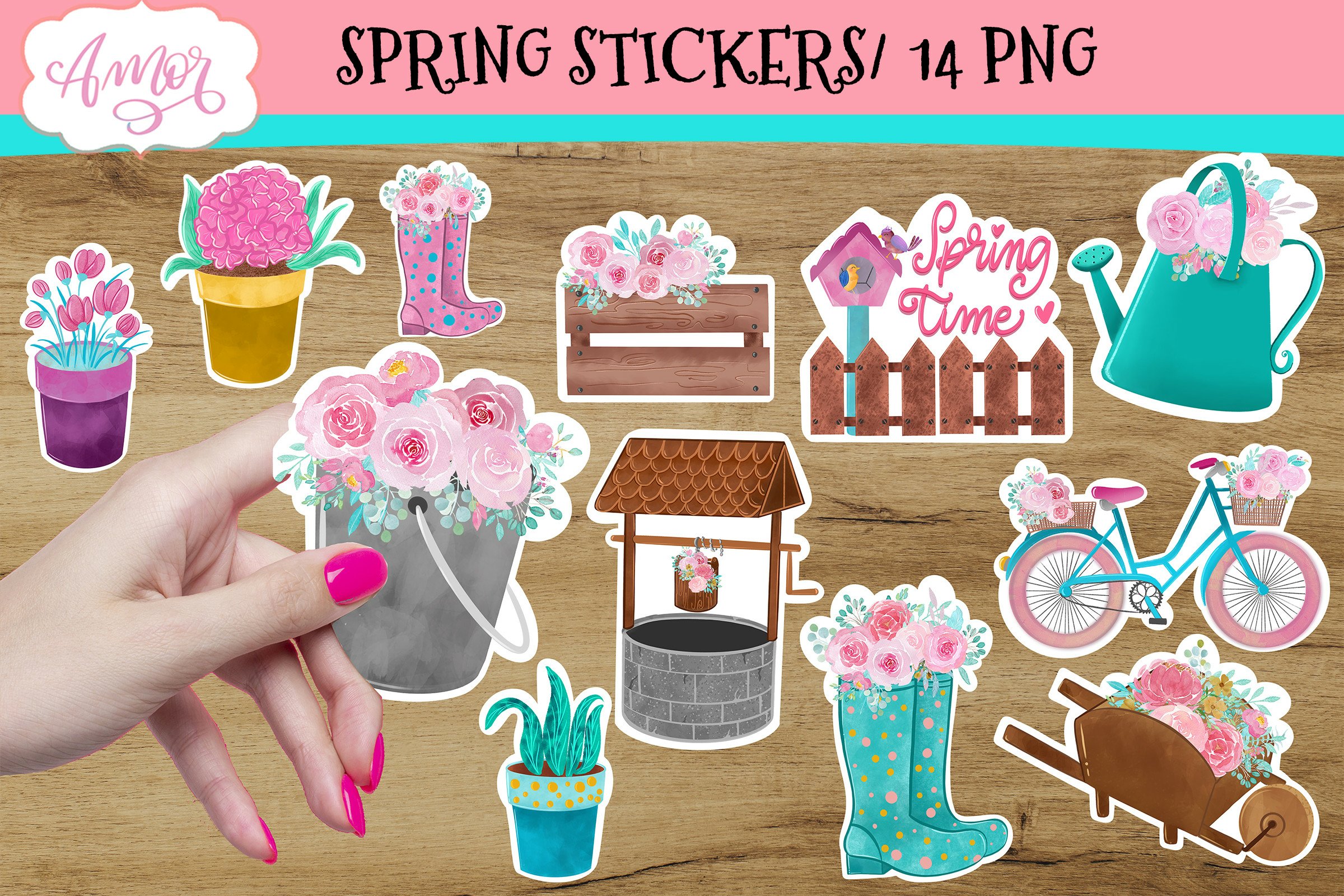Spring Printable scrapbook stickers, 14 for print   cut PNG