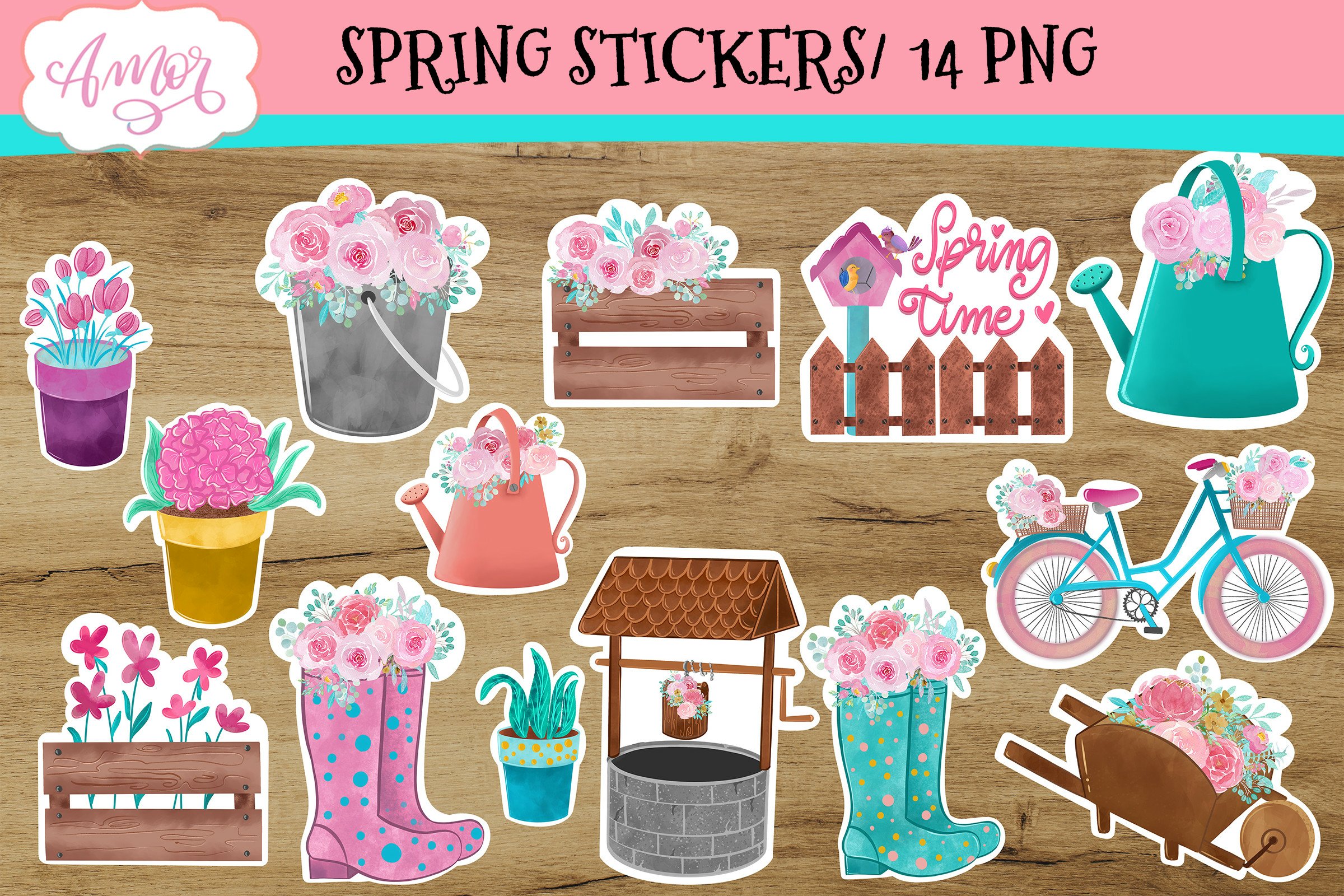 Spring Printable scrapbook stickers, 14 for print   cut PNG view 3