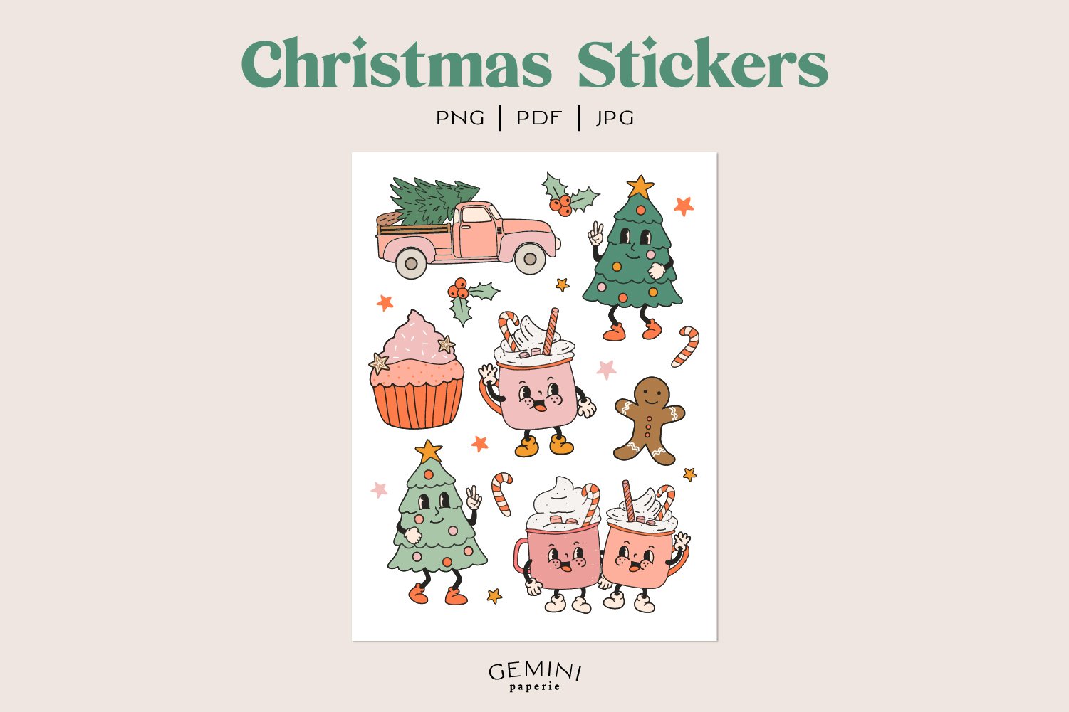 Christmas Stickers | Printable Stickers | Retro Christmas view 2