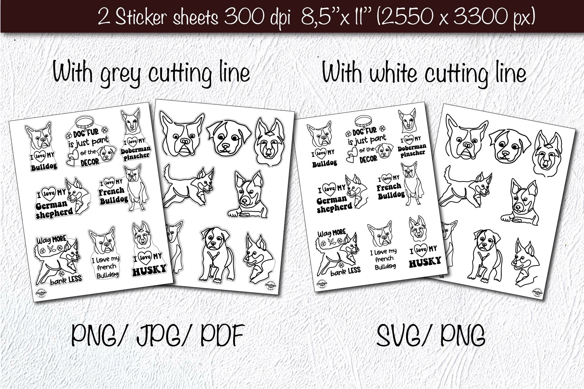 Dog sticker, Dog head stickers, Planner sticker dog, SVG view 2