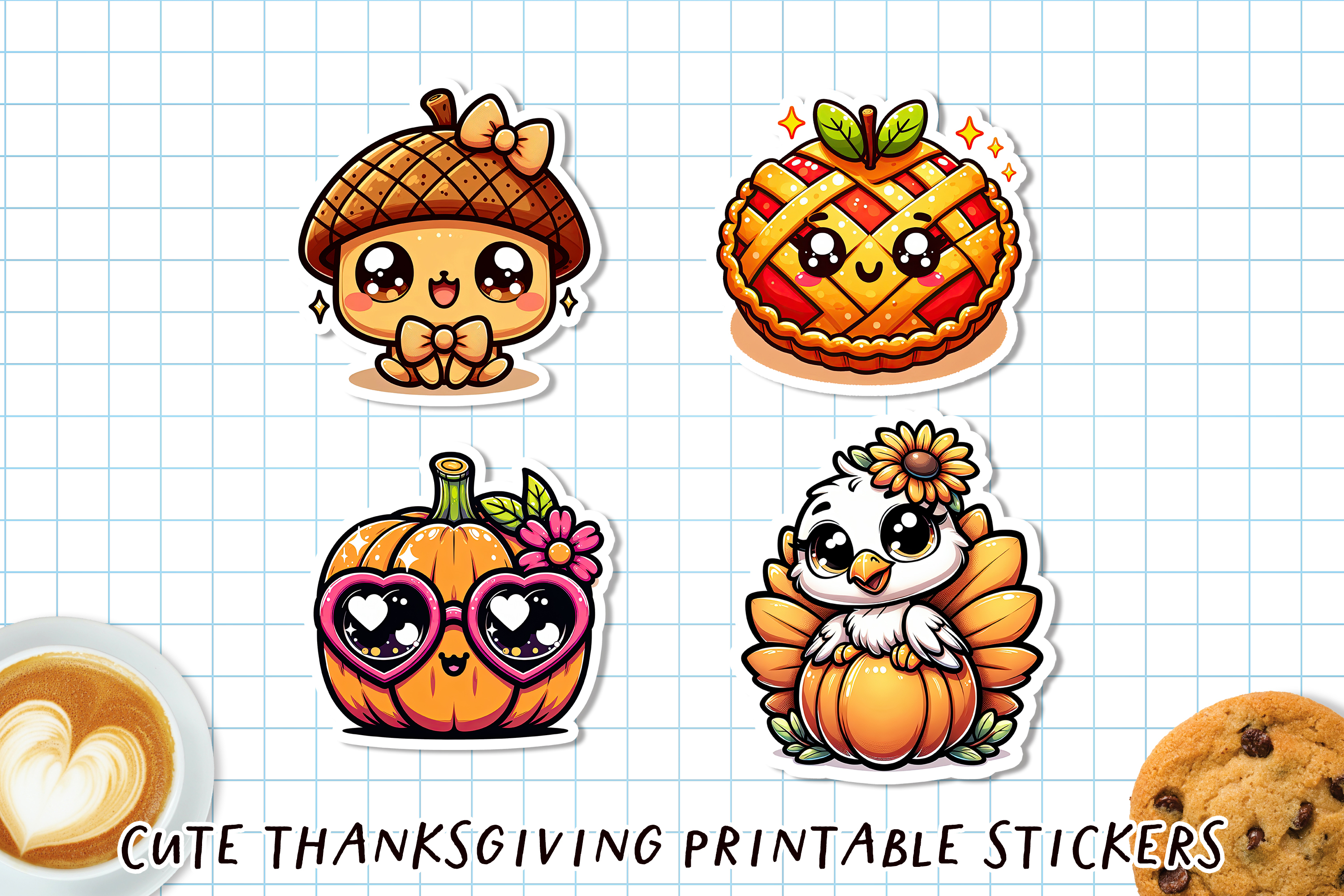 Cute Kawaii Thanksgiving Stickers BUNDLE| Fall Sticker Sheet view 2
