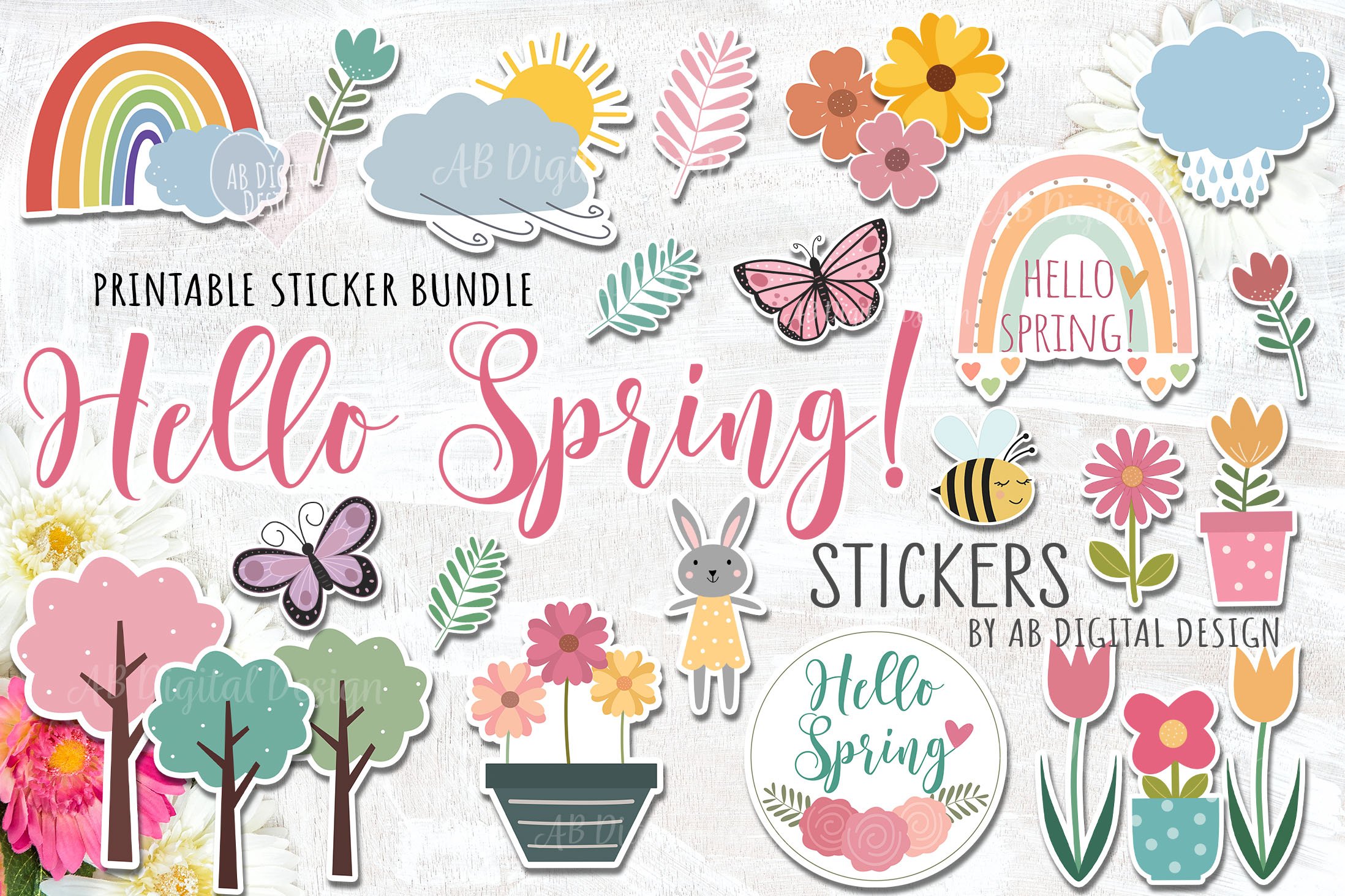 Spring Garden Stickers | Flowers, Plants, Rainbows   Trees