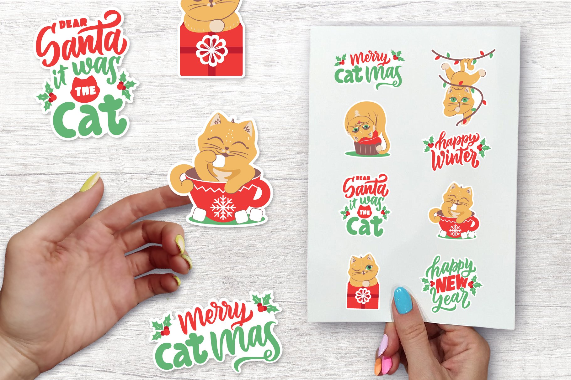 Cartoon Cats, quotes for Christmas. Printable stickers svg view 2