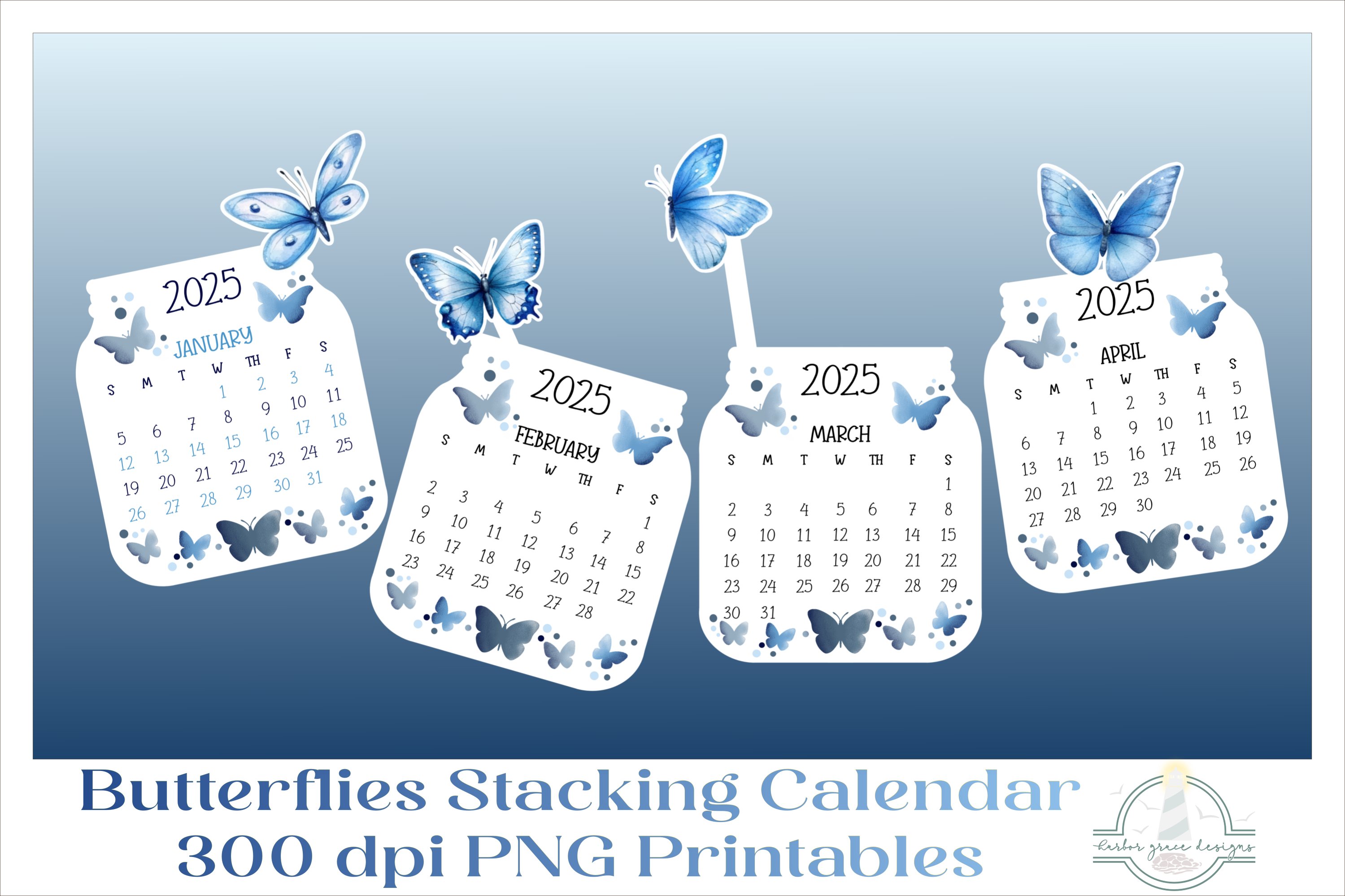 2025 Butterflies Calendar Desktop PNG, Print Then Cut files view 2