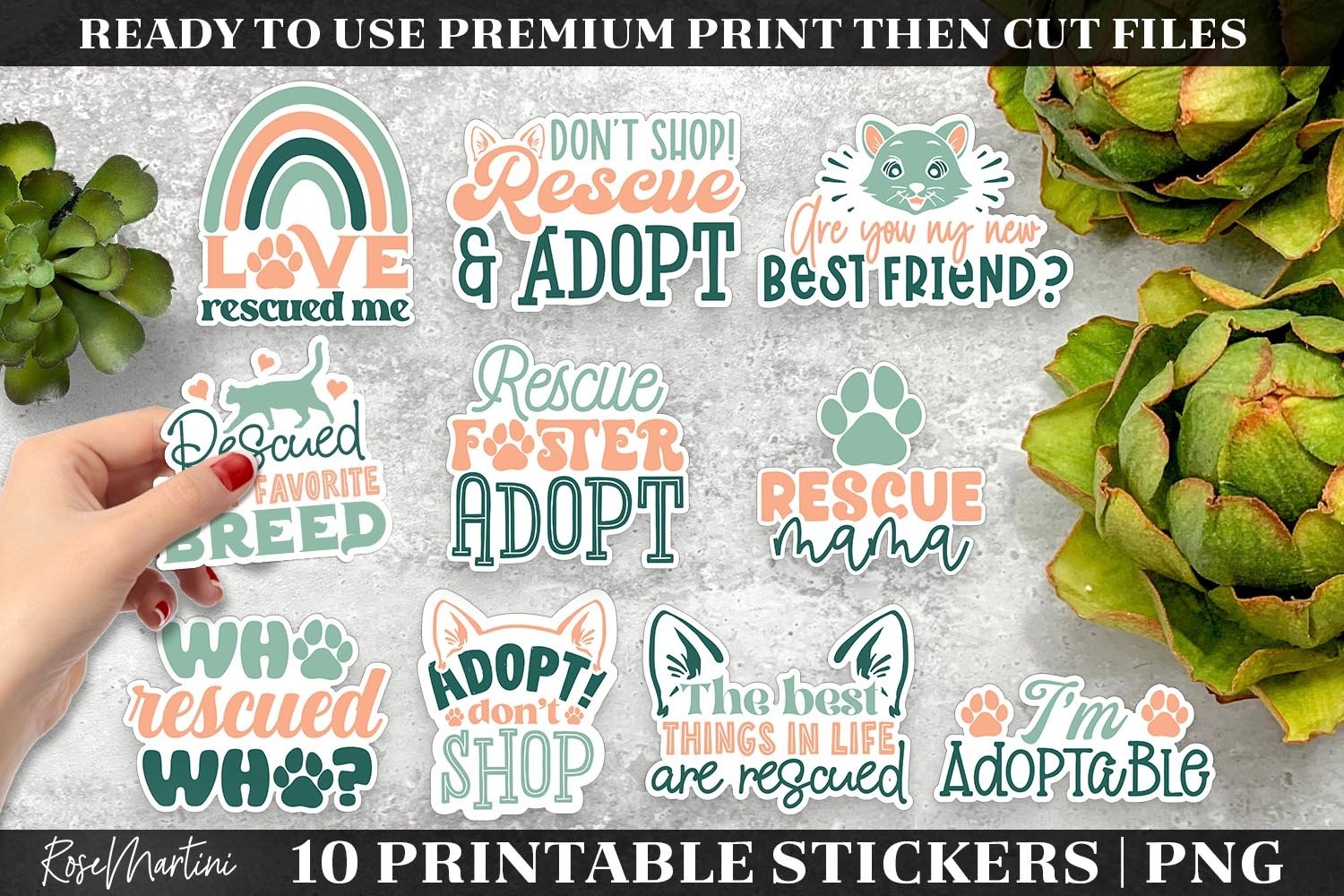Pet Adoption Stickers Bundle I 10 Printable Stickers