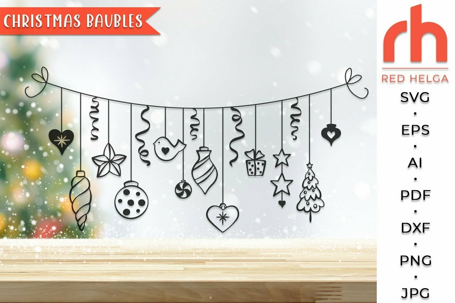 Christmas Baubles Bundle SVG - Hanging Balls Cut File view 3