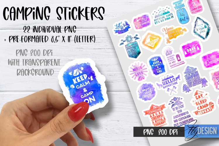 Stickers Camping Bundle. Printable Sticker Sheet PNG. v.1