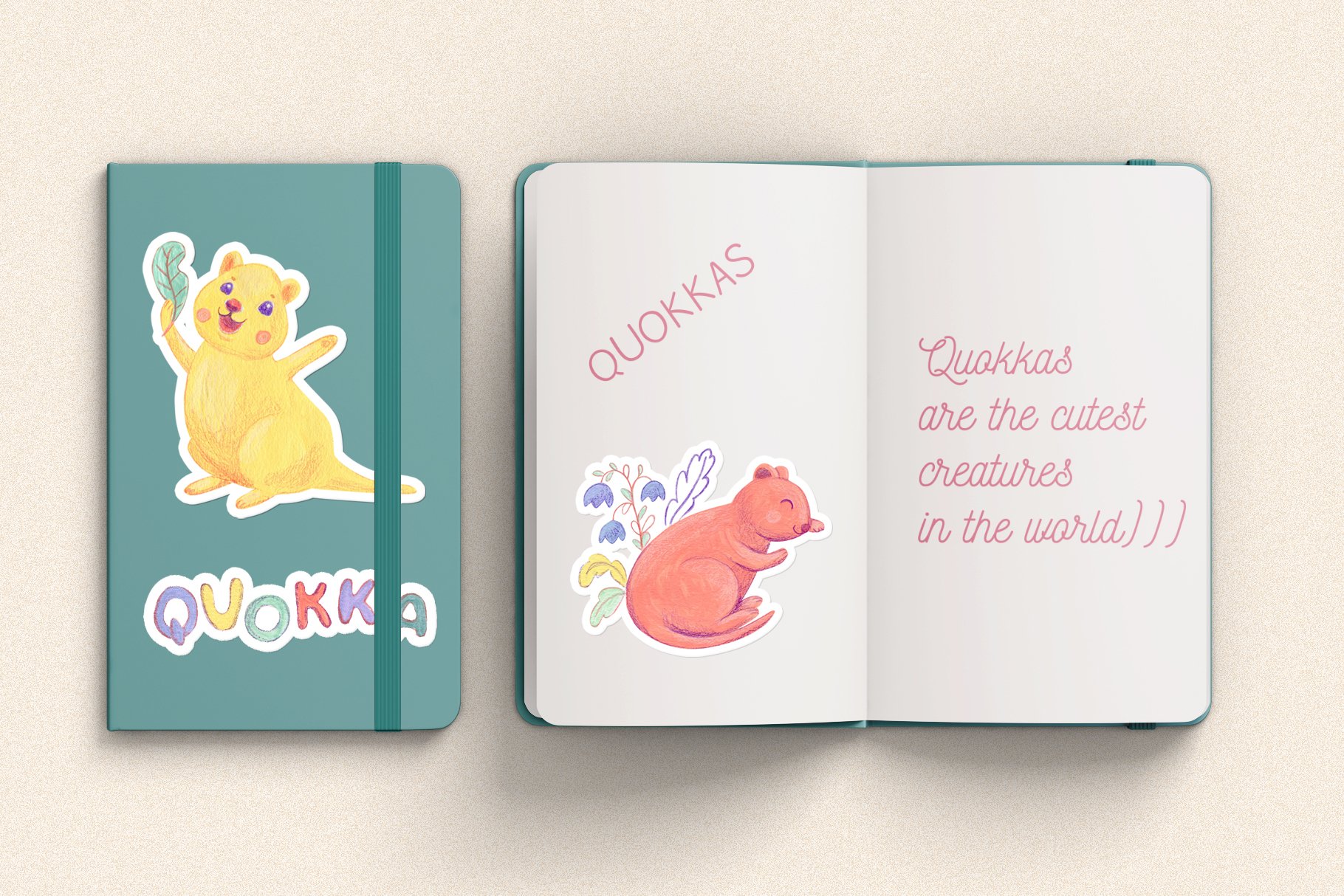 Cute quokkas. Hand drawn stikers set. view 2