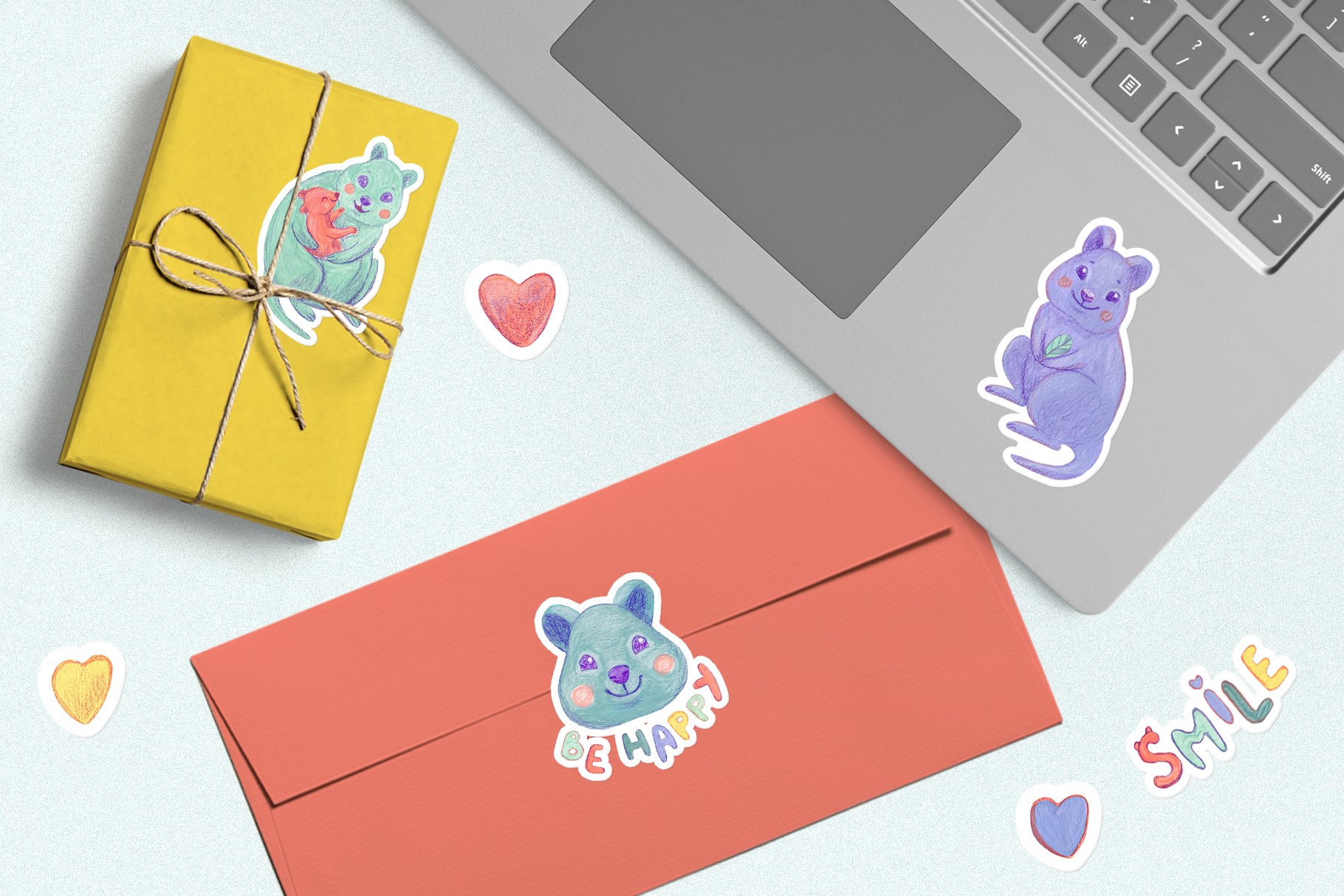 Cute quokkas. Hand drawn stikers set. view 3