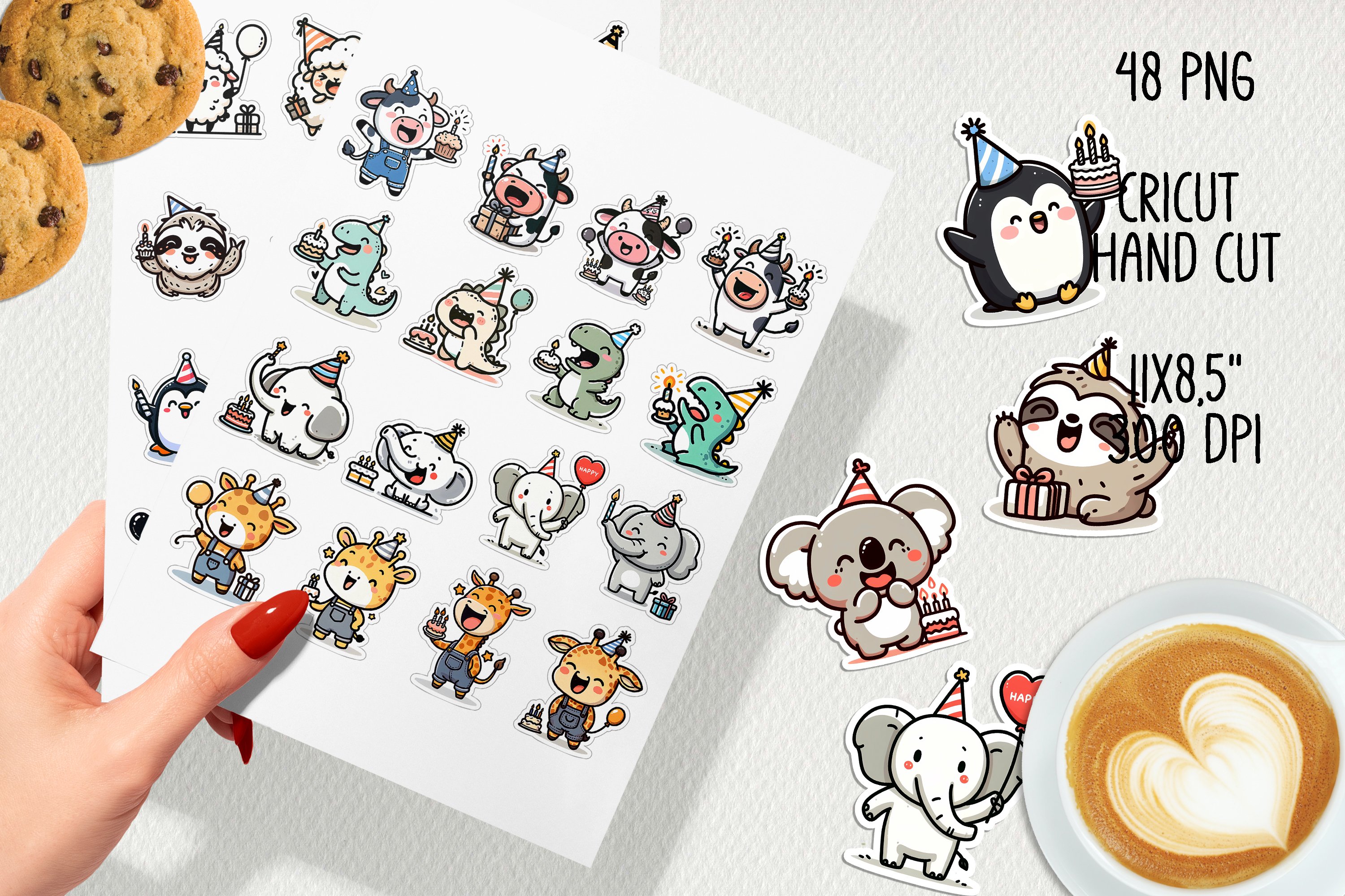Happy animals celebrate birthday stickers. BUNDLE. view 2