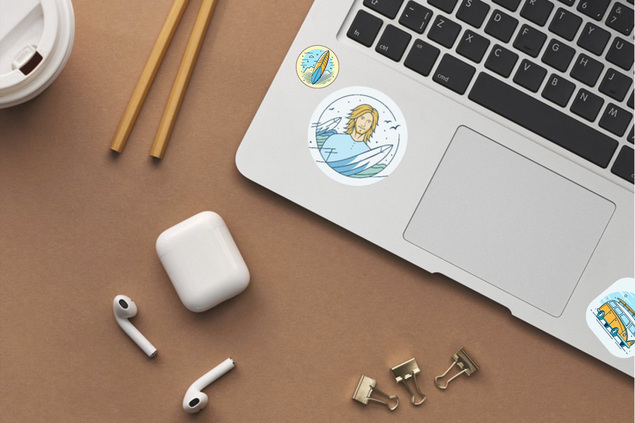 7 PNG surf stickers pack, dog surfer, girl surf sticker view 3