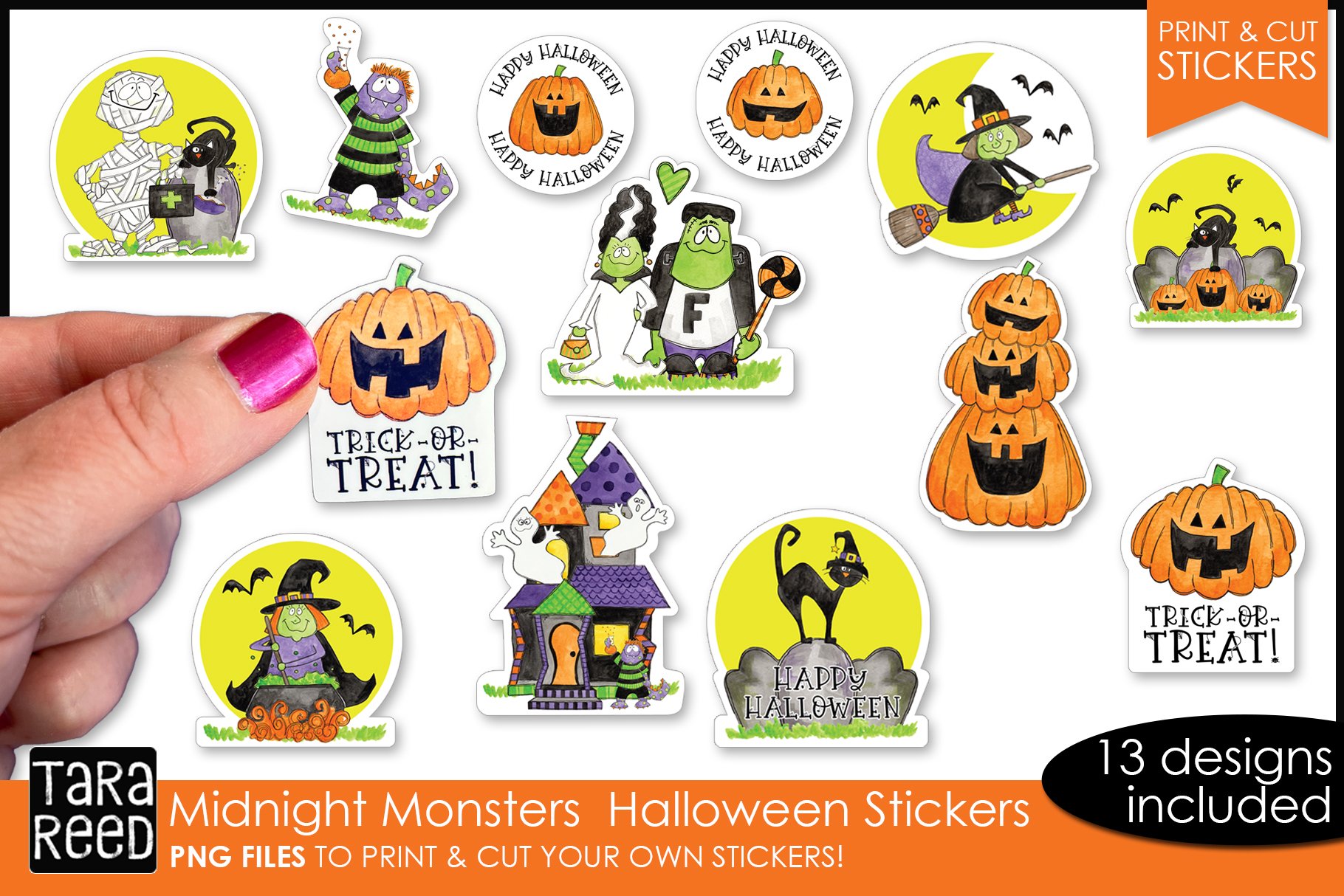 Cute Halloween stickers to print and cut - Midnight Monsters