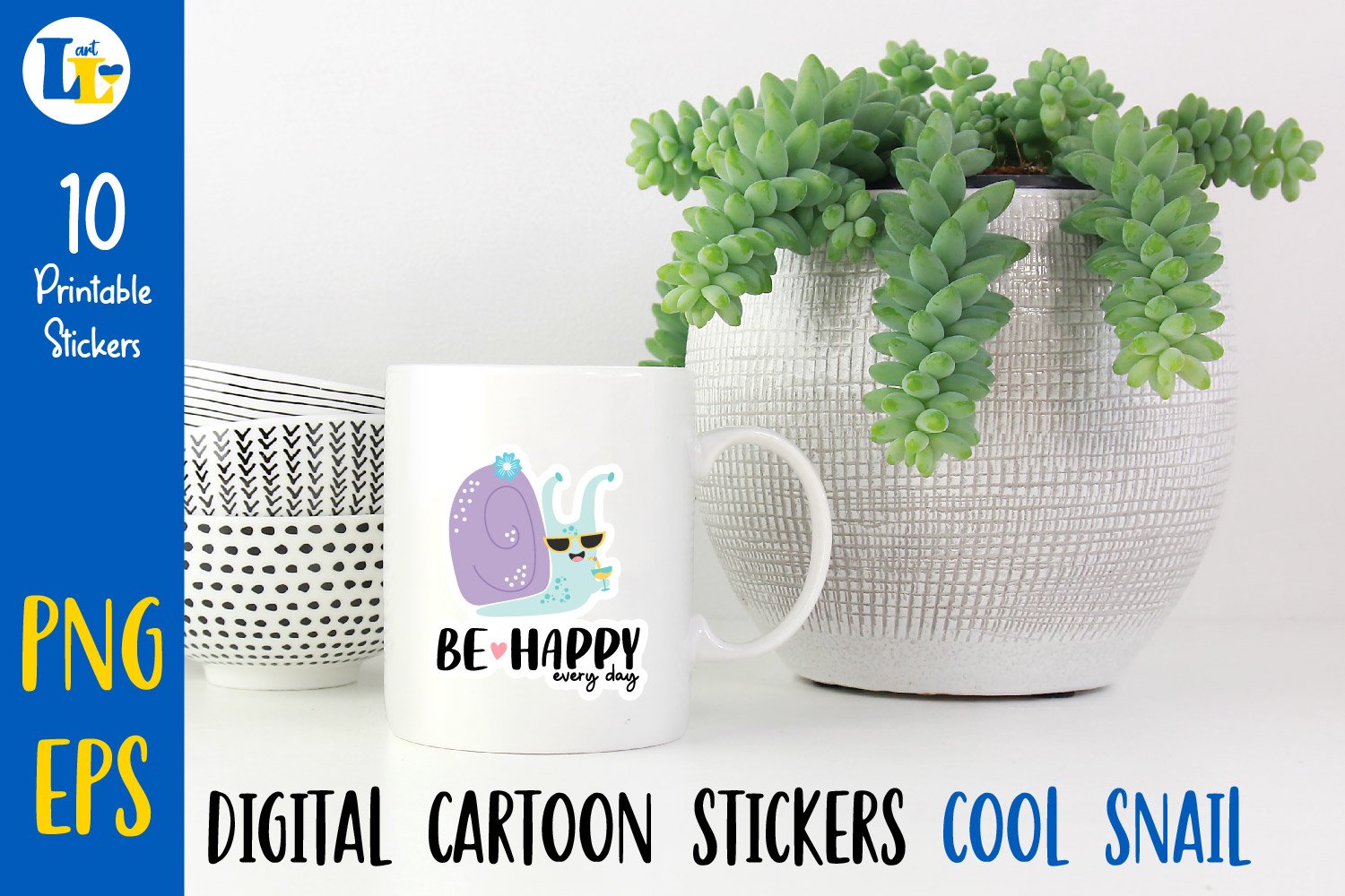 Cute snails and slogans | Printable digital stickers bundle view 3
