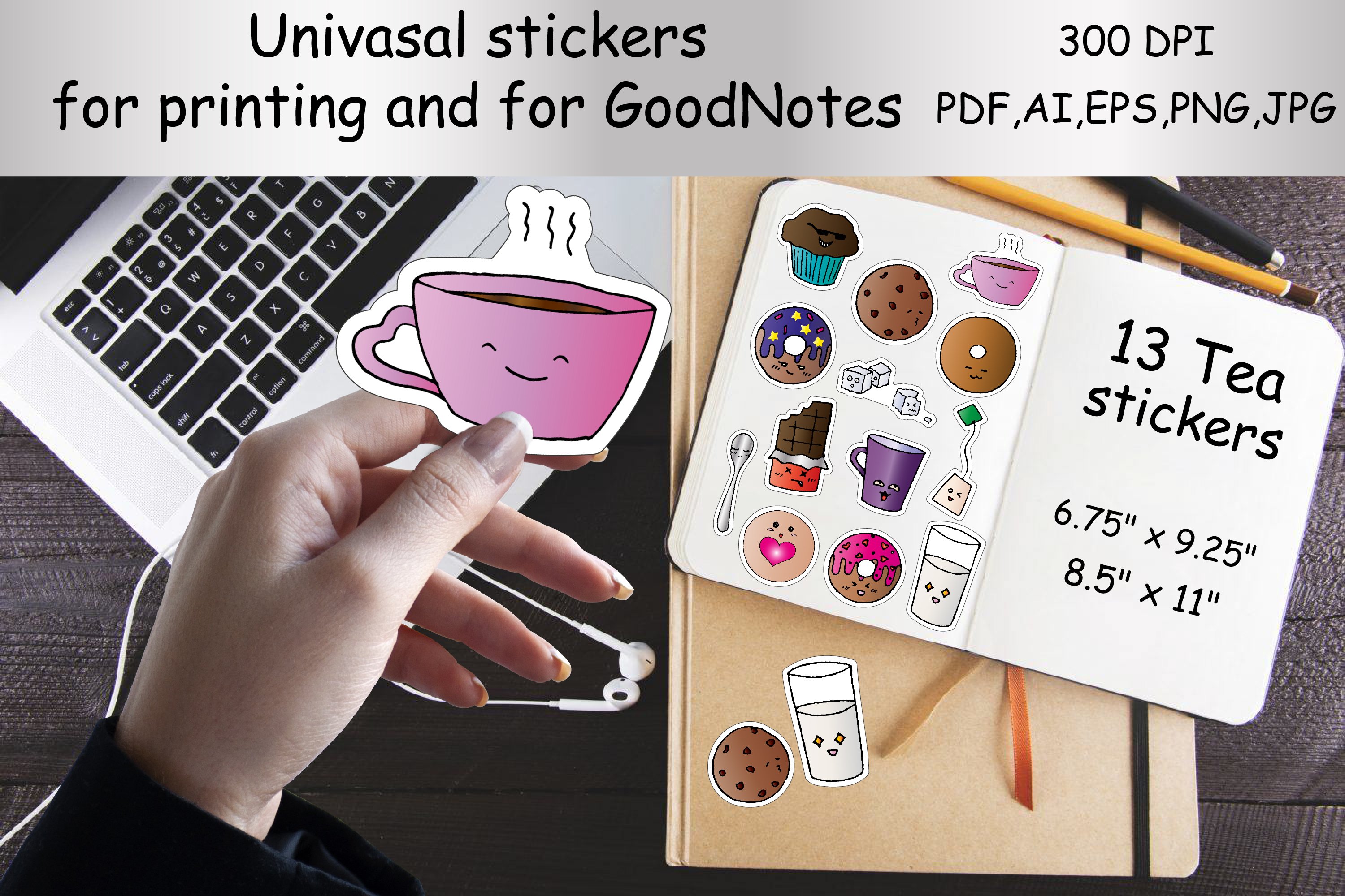 Stickers Print And Cut, for the GoodNotes.Tea party,sweet